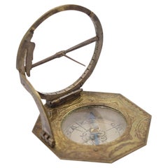 LORENZ GRASSL German 1770 Antique Portable Octagonal Compass-Sundial In Bronze