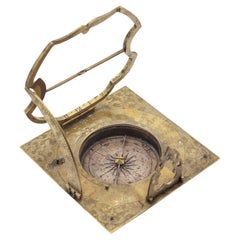 LORENZ GRASSL : boussole-cadran solaire pliable antique allemande du XVIIIe siècle, en bronze doré