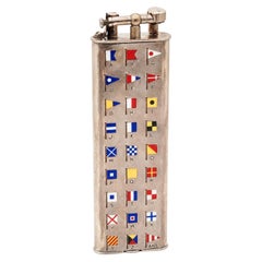 DUNHILL London 1928 Enamel Nautical Flags Petrol Club Desk Lighter 925 Sterling