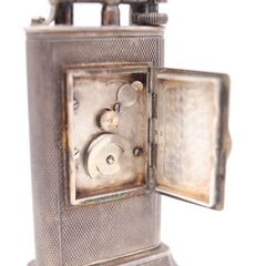 DUNHILL London 1928 Art Deco Petrol Desk Club Clock Lighter Solid .925 Sterling