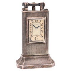DUNHILL London 1928 Art Deco Petrol Desk Club Clock Lighter Solid .925 Sterling
