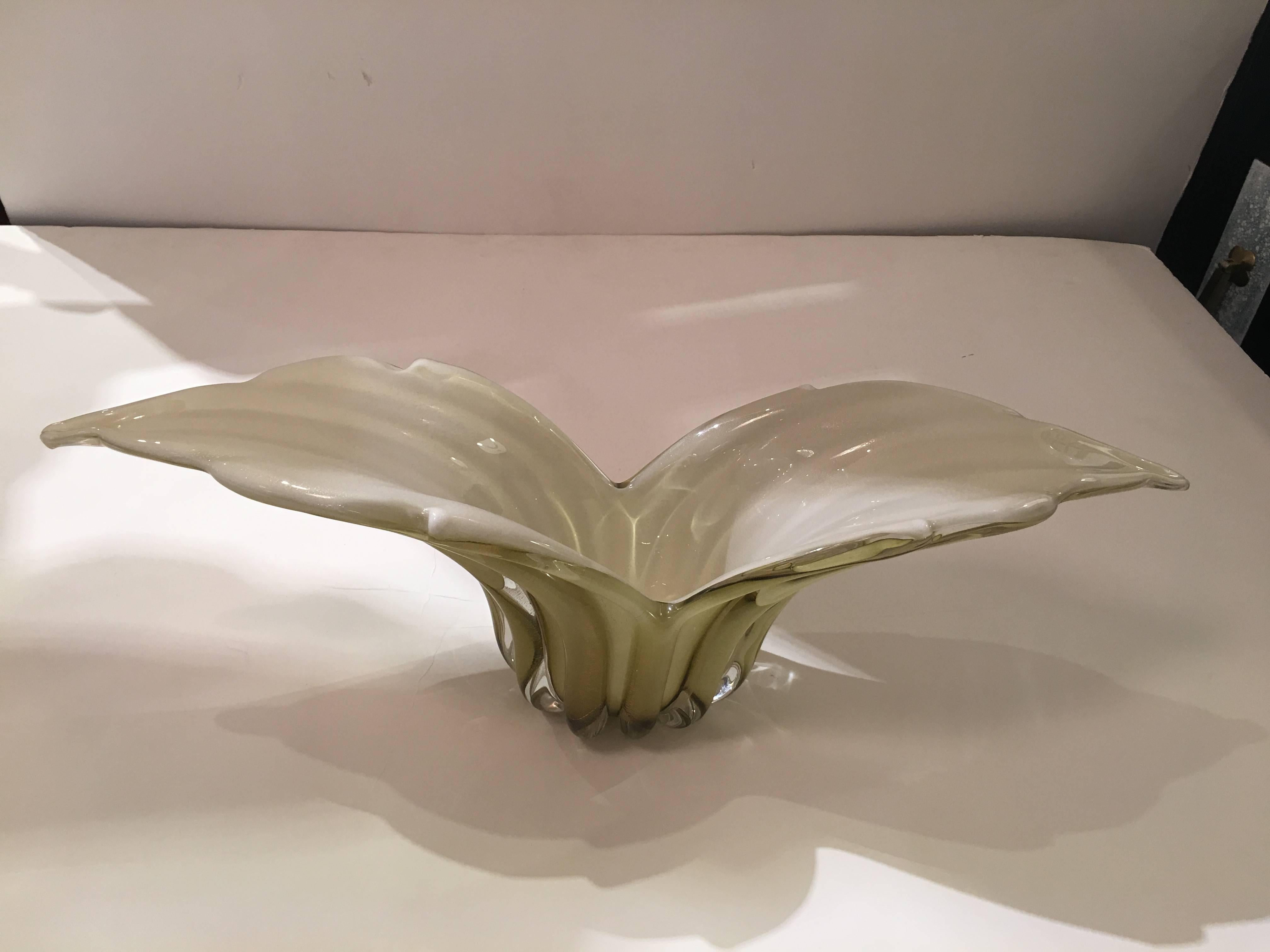 Gorgeous centerpiece by Alfredo Barbini: Sommerso cased Murano art glass with gold inclusions. This is the largest size from this Barbini line. Please contact for location. 