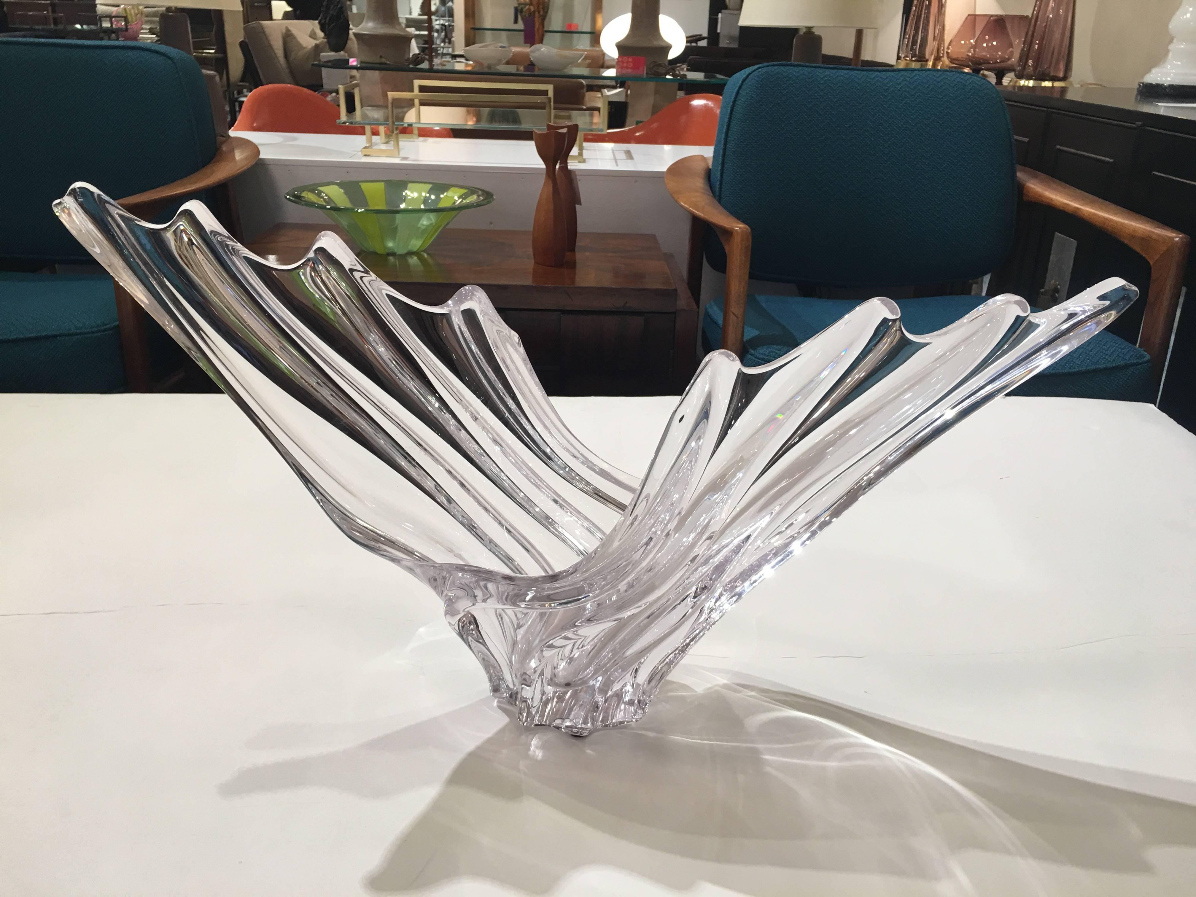 Hollywood Regency Crystal Centerpiece Bowl in Grand Scale by Art Vannes For Sale