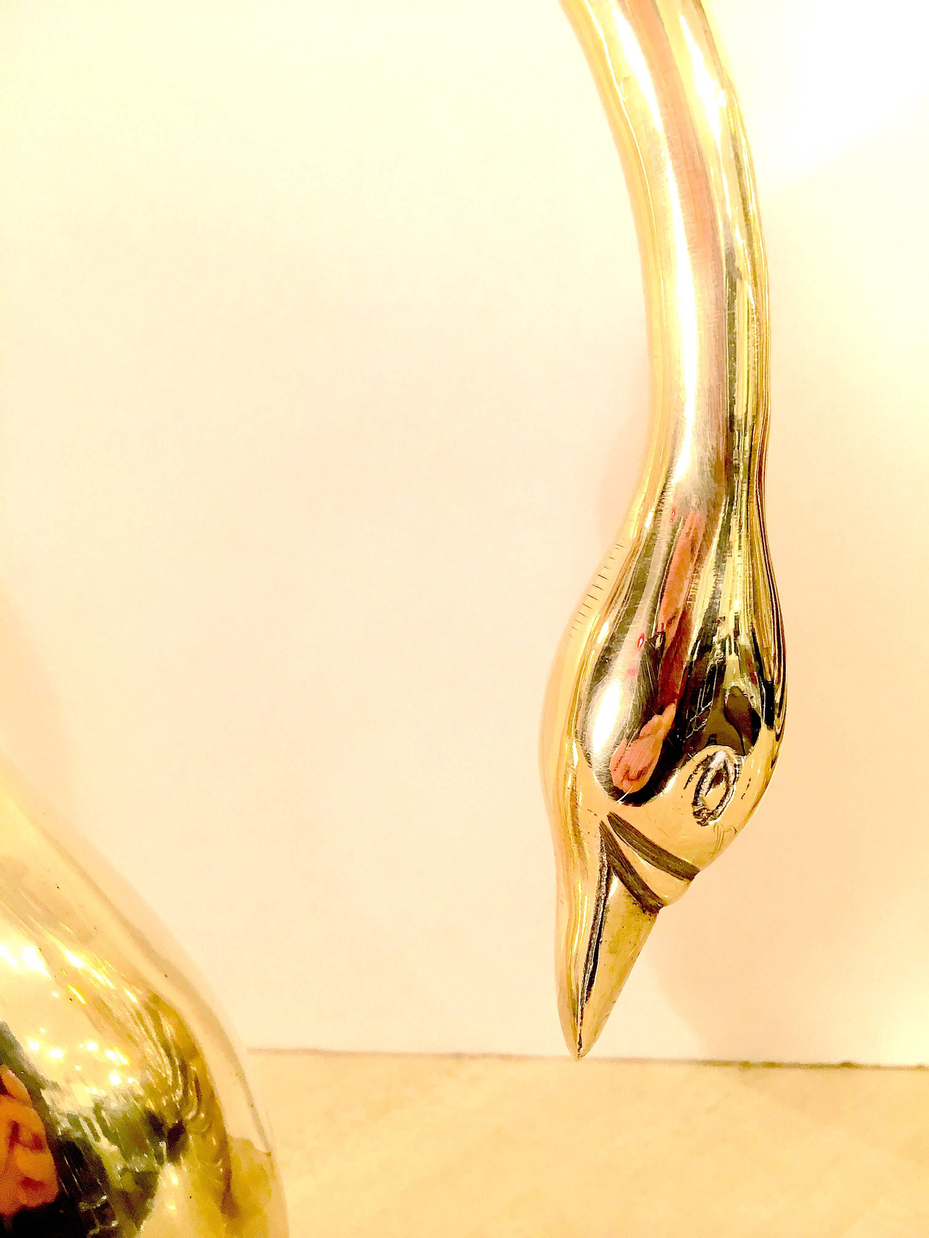 Korean Pair of Grand Scale Art Deco Revival Brass Swans by Dolbi Cashier For Sale