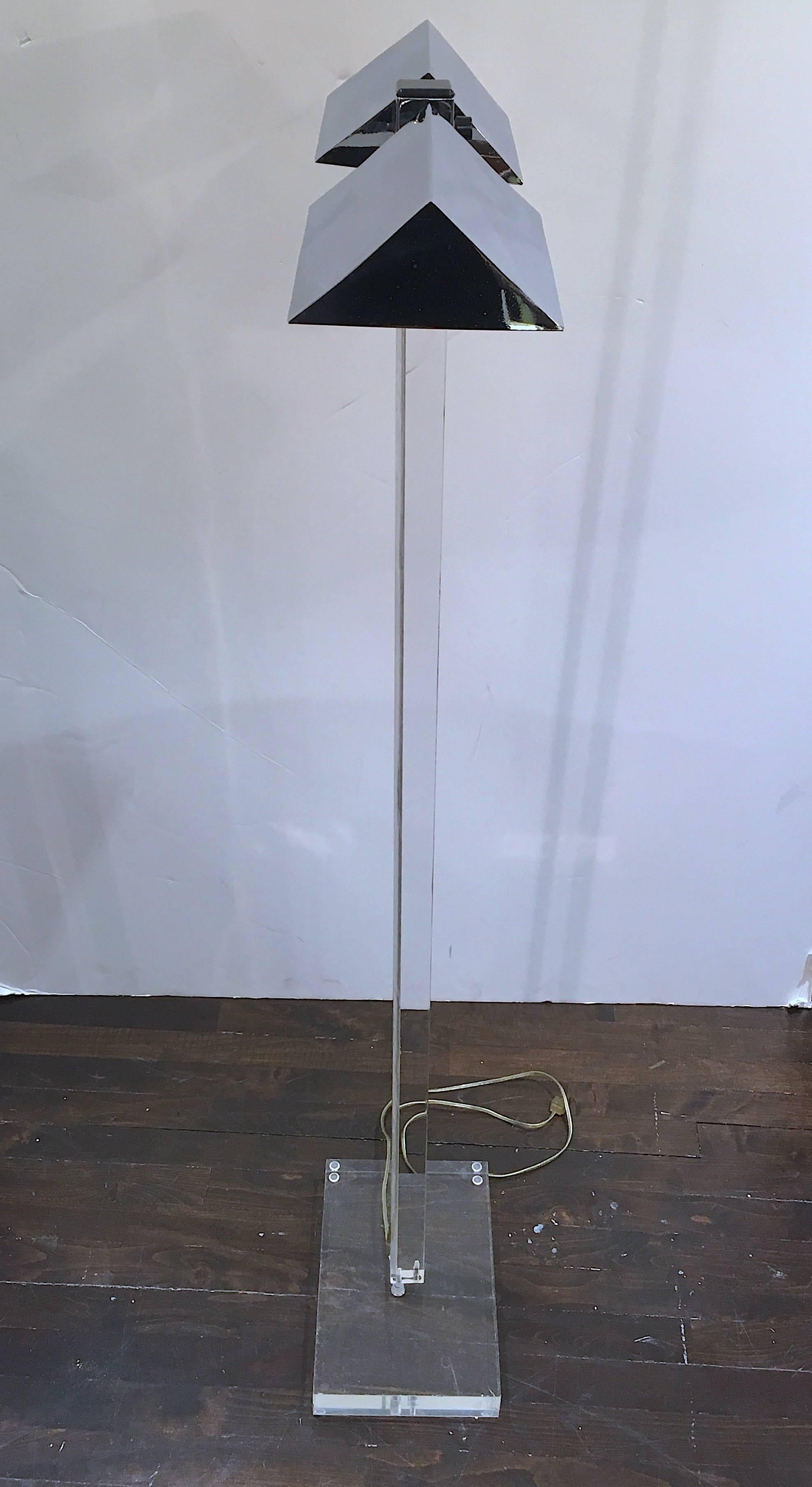 Polished Lucite and Chrome Floor Lamp by George Kovacs For Sale