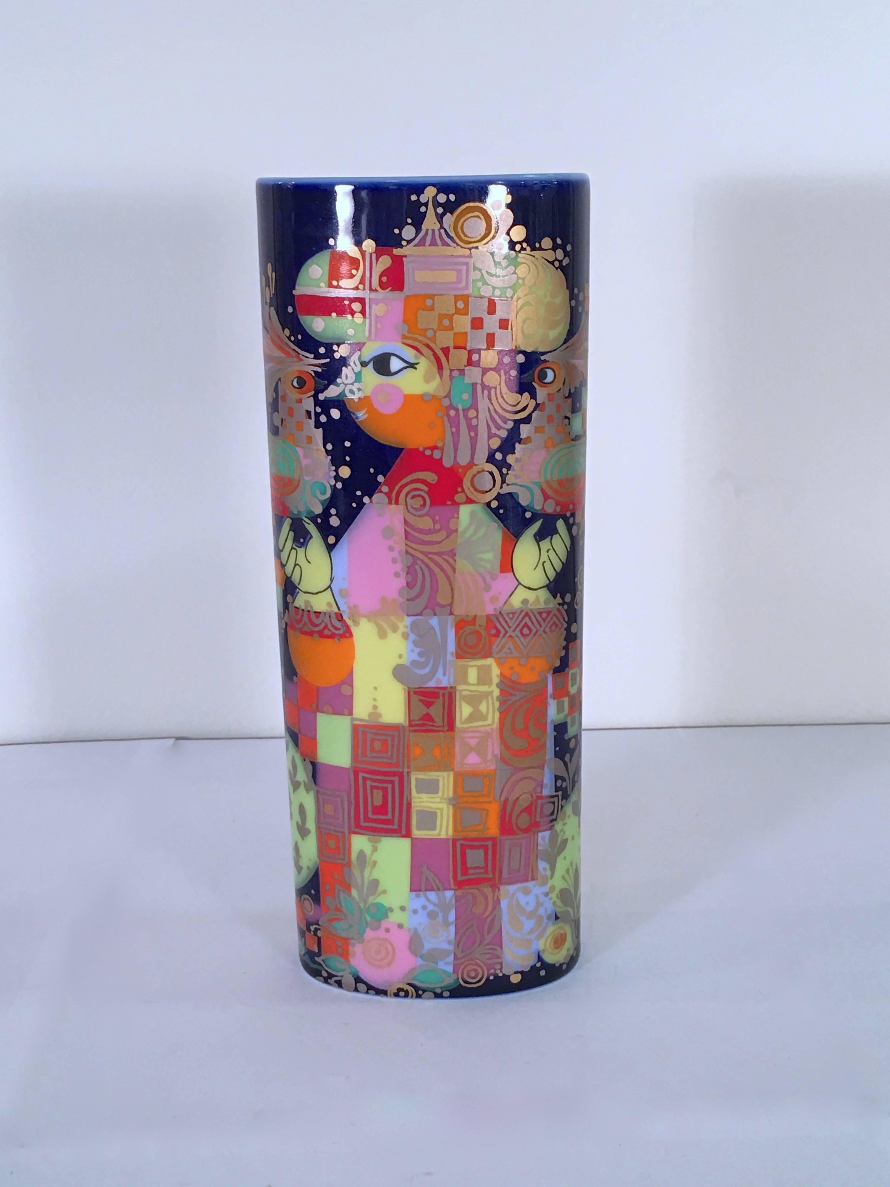 Wonderful vase by Bjorn Wiinblad for Rosenthal from his 1001 nights series. The vase is adorned with gold and jewel like colors and is a fine example of Wiinblad's charming and magical oeuvre. Please contact for location. 