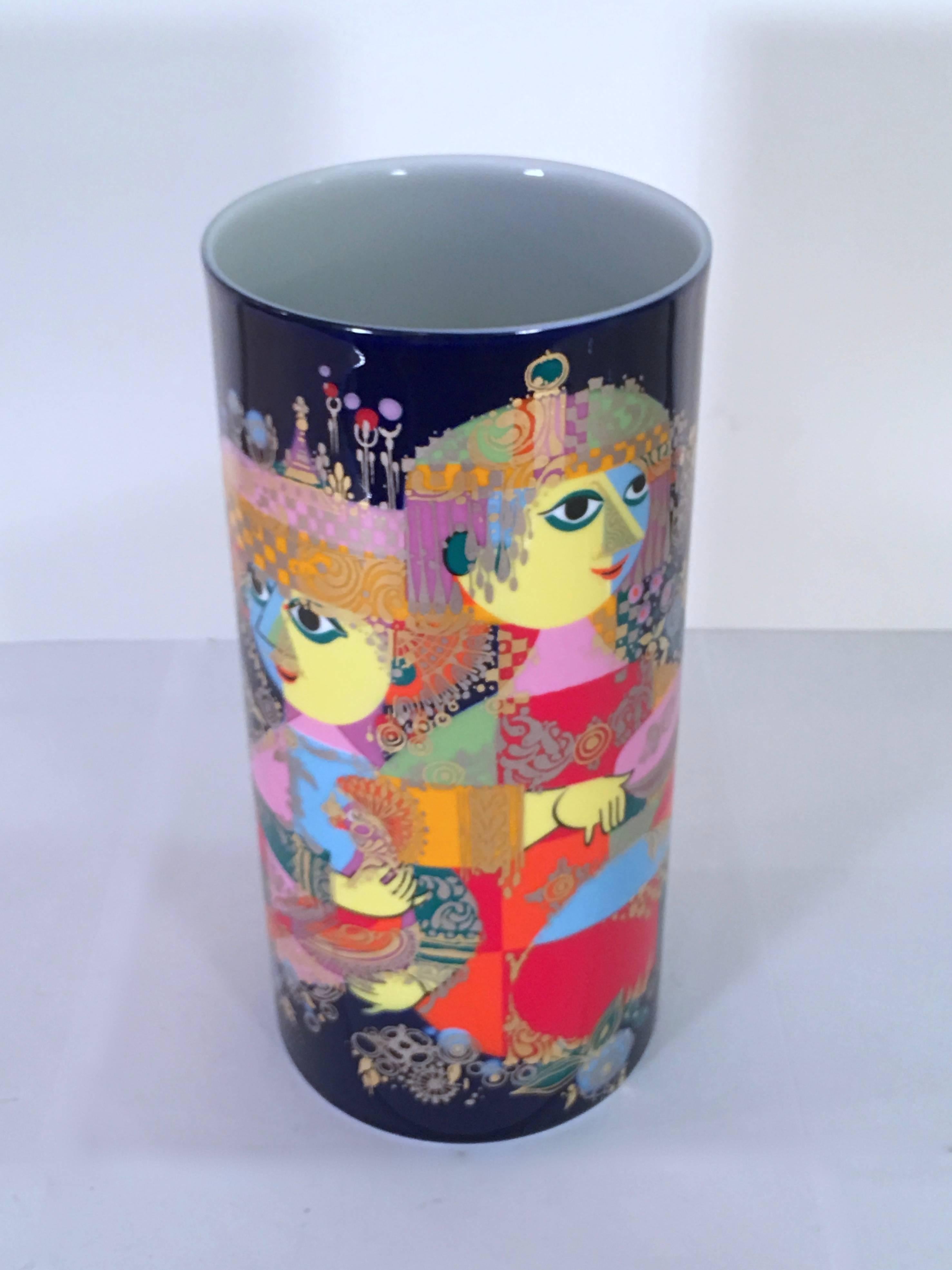 Wonderful vase by Bjorn Wiinblad for Rosenthal from his 1001 nights series. The vase is adorned with gold and jewel like colors, and is a fine example of Wiinblad's charming and magical oeuvre. Please contact for location. 