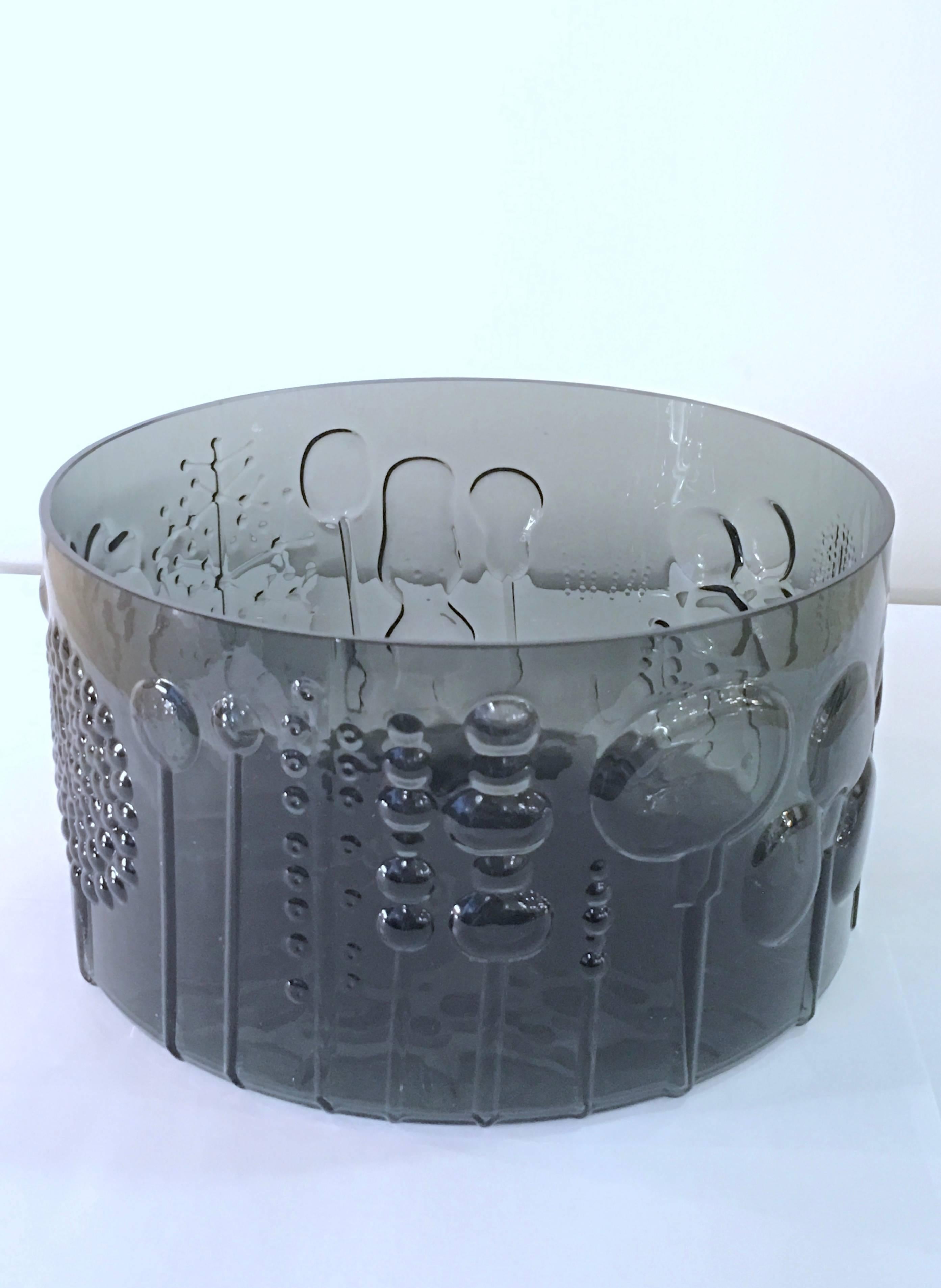 Finnish Large Gray Glass Bowl by Oiva Toikka for Iittala Finland