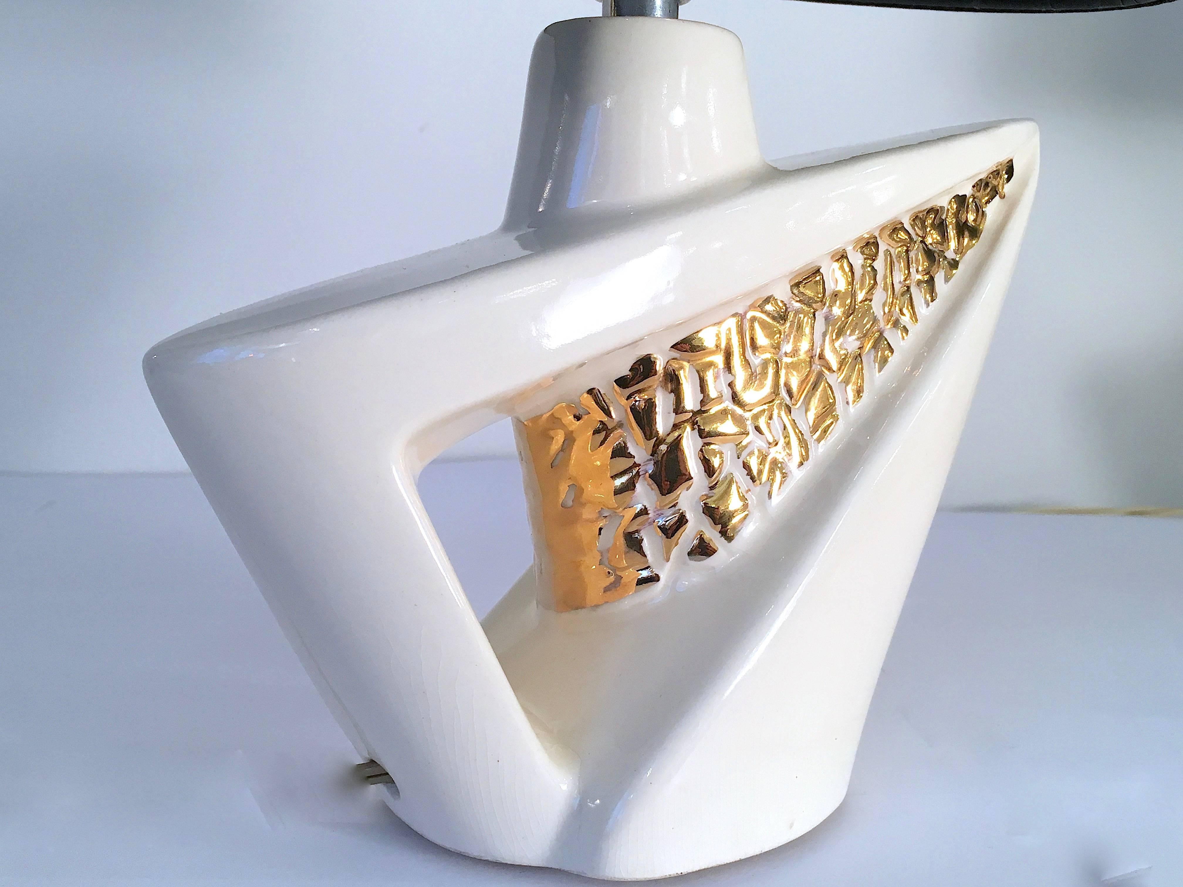 Glazed Pair of Sculptural Petite Accent or Boudoir Lamps For Sale