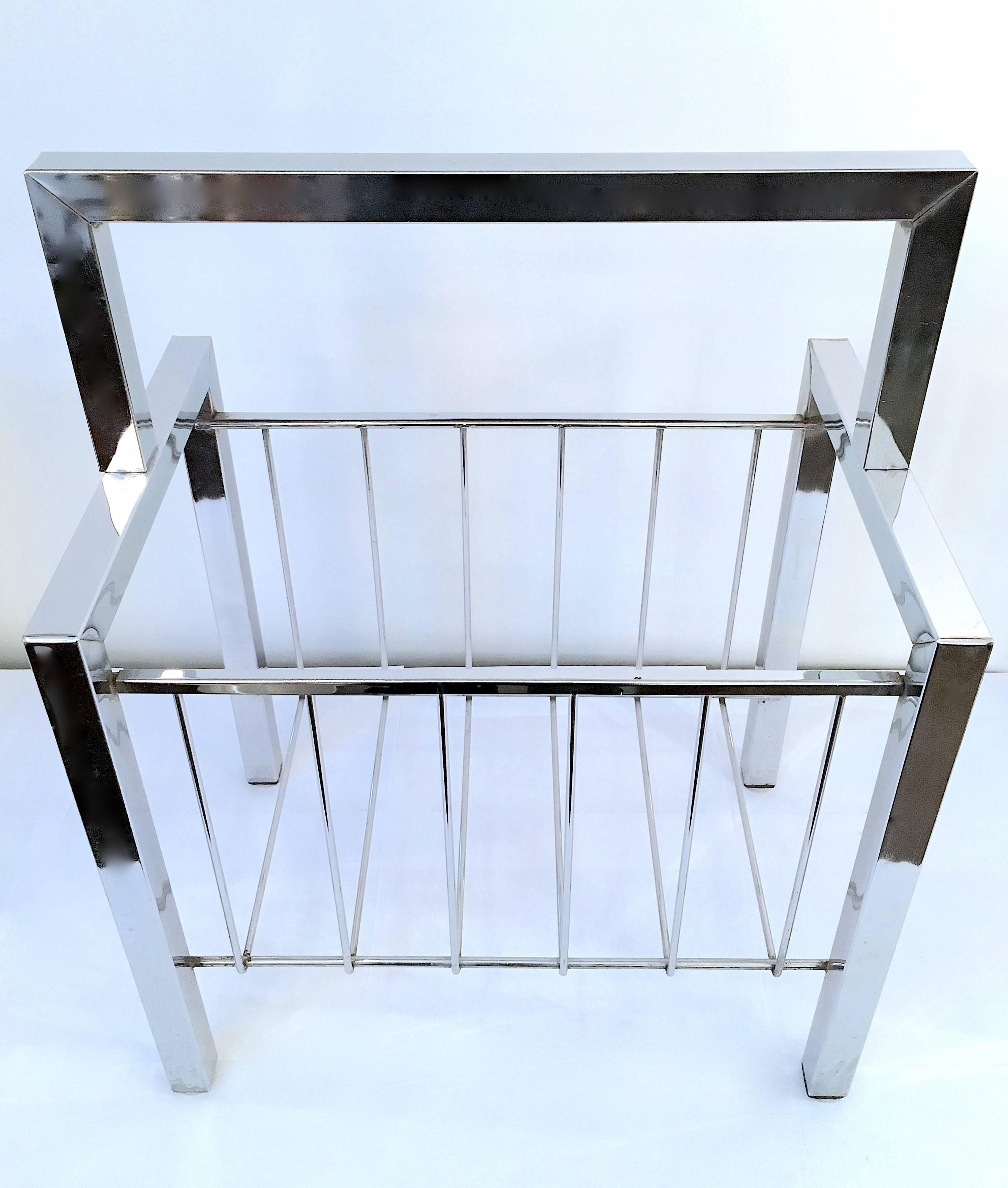 Mid-Century Modern Chrome Magazine Rack in the Manner of Cy Mann For Sale