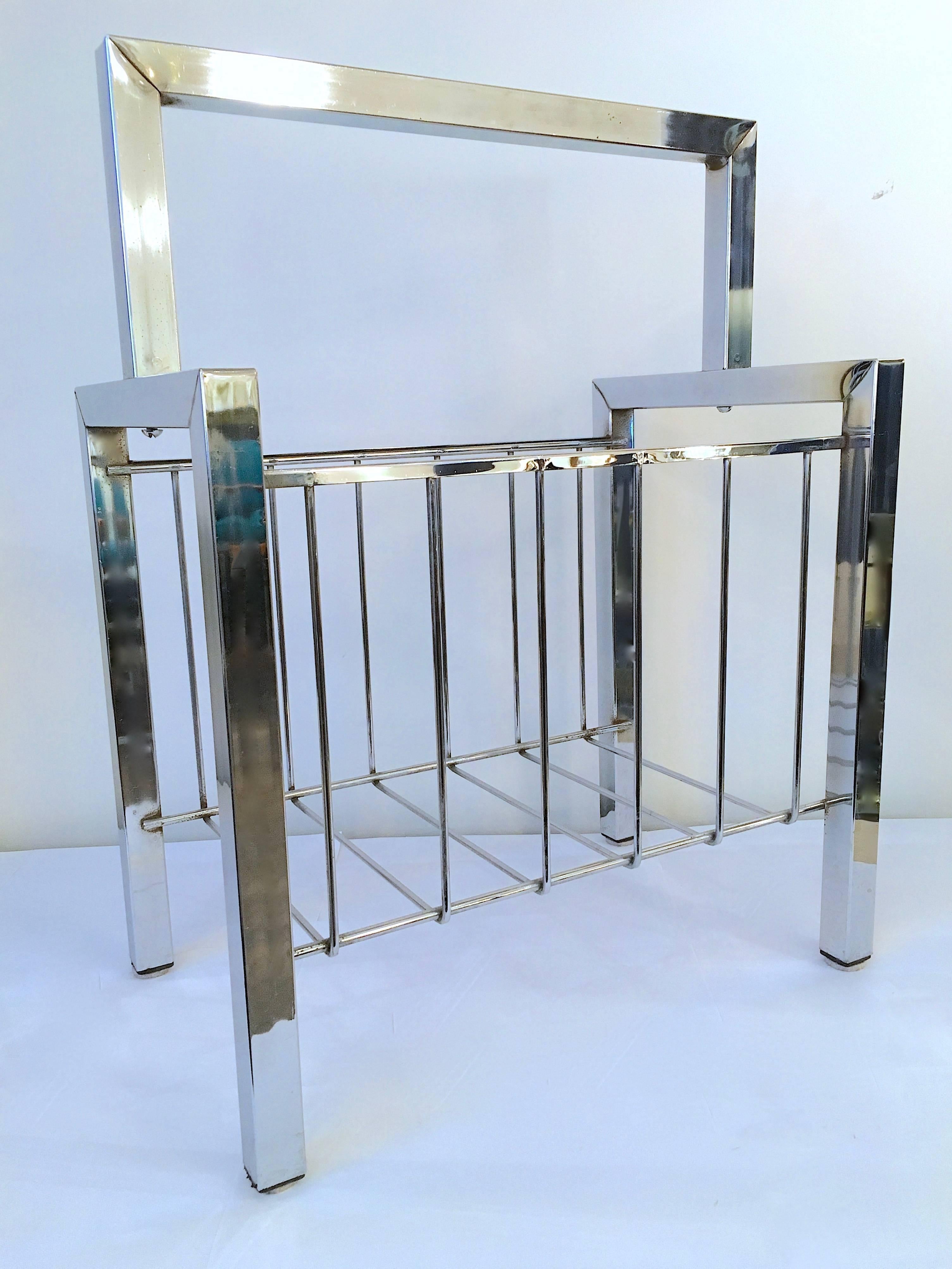 American Chrome Magazine Rack in the Manner of Cy Mann For Sale