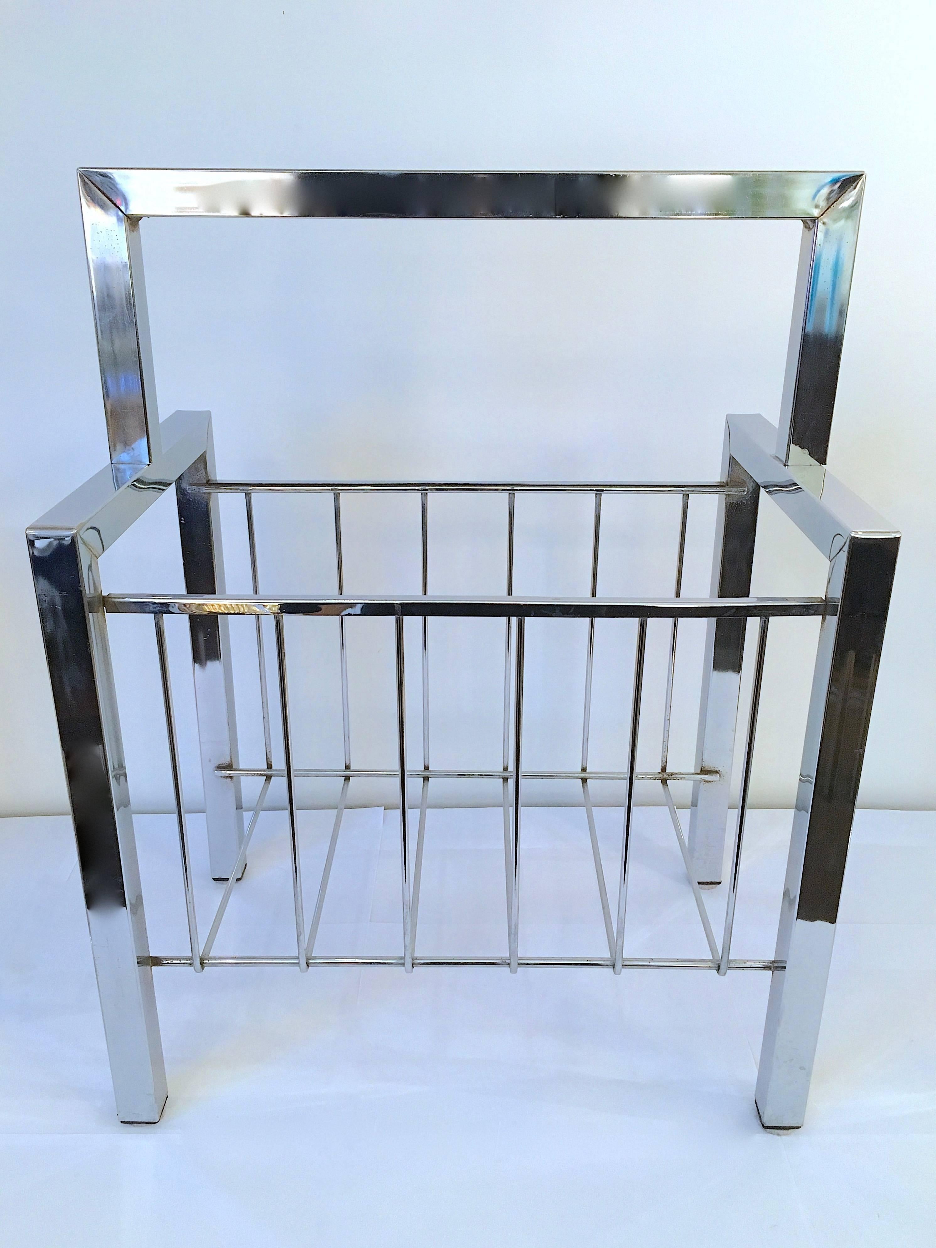 Polished Chrome Magazine Rack in the Manner of Cy Mann For Sale