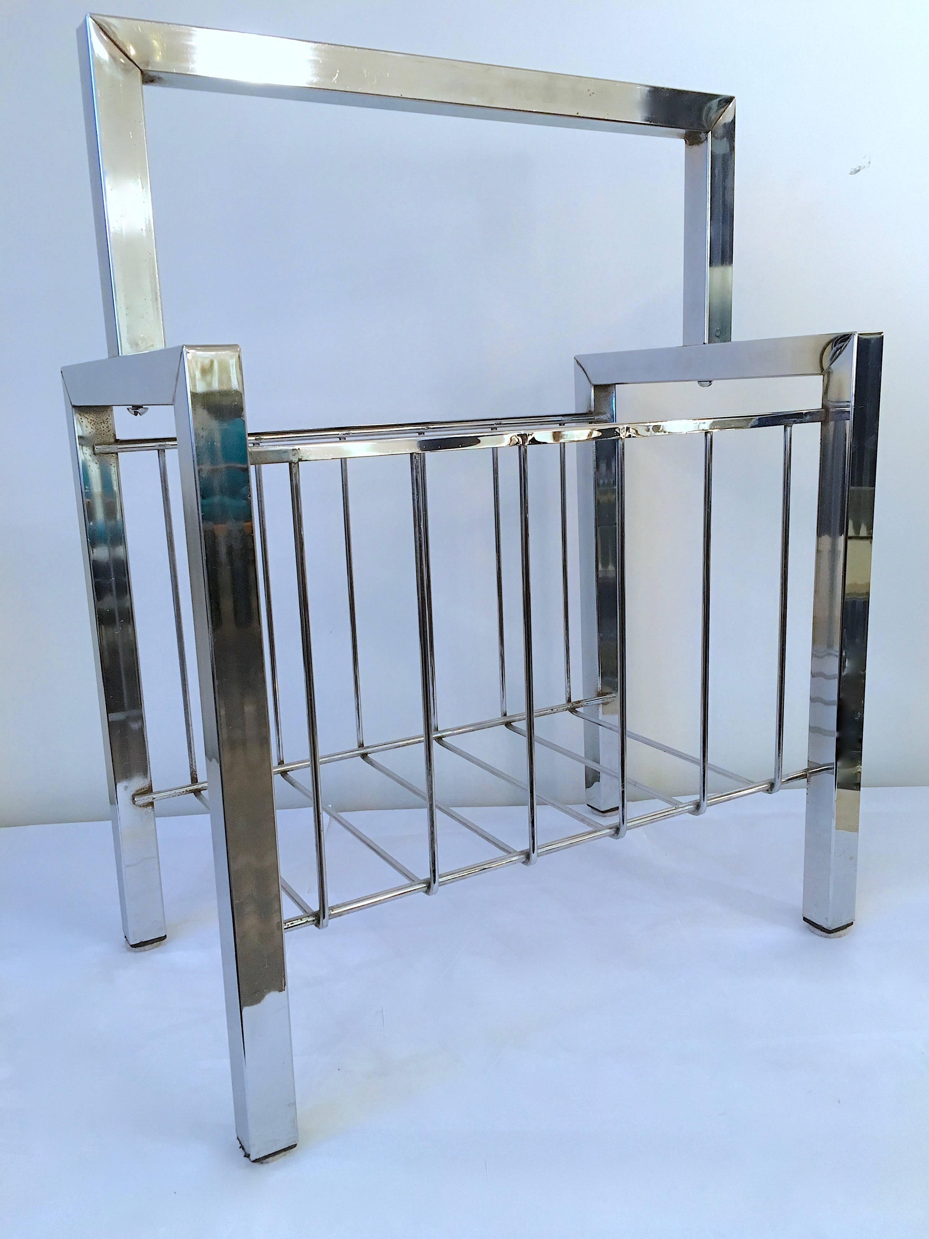 Chrome Magazine Rack in the Manner of Cy Mann In Good Condition For Sale In New York, NY
