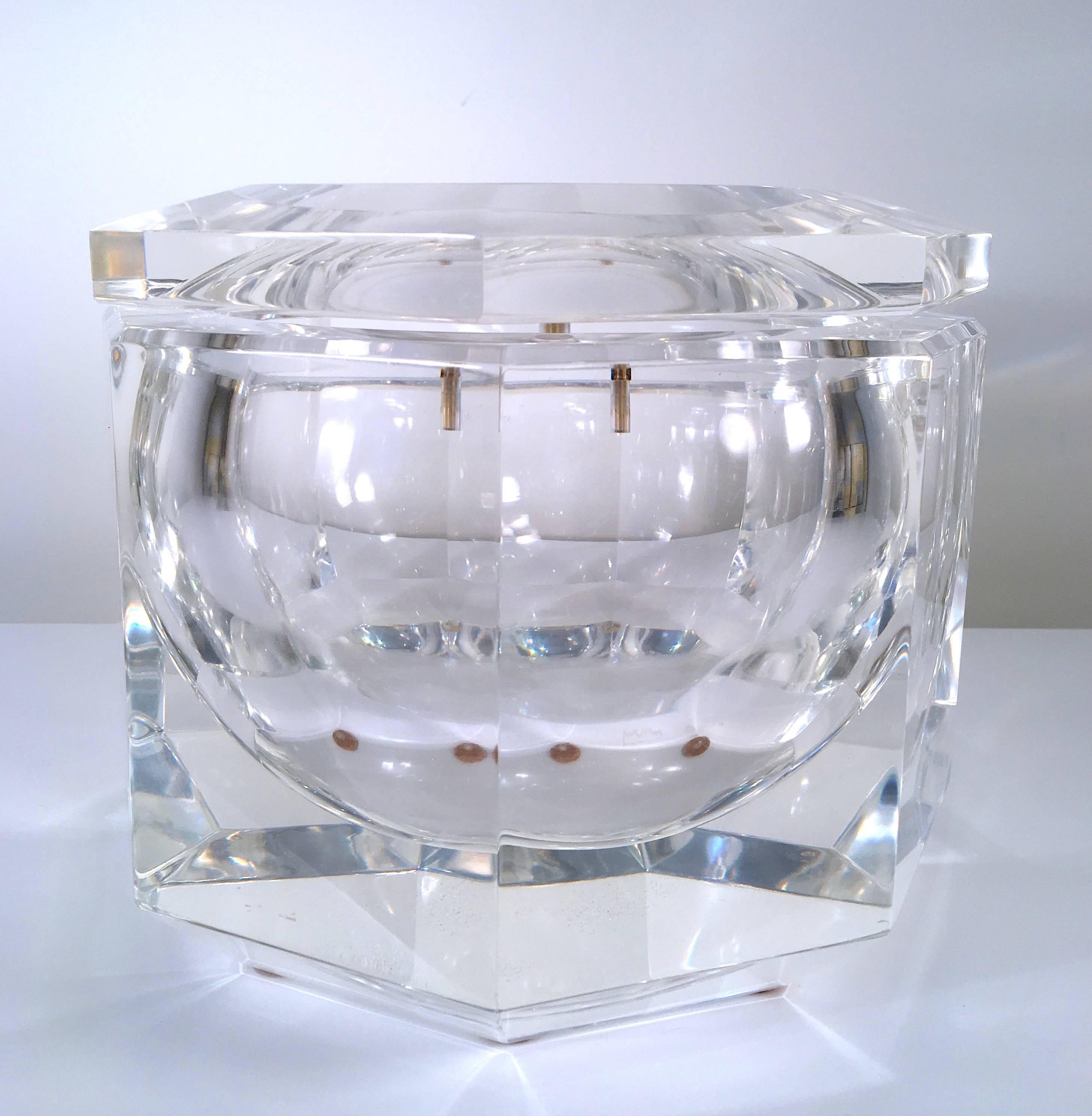 Faceted Lucite box with a sparkly gem like quality and a pivoting top. This design piece was presented by Carole Stupell in the United States. Please contact for location. 