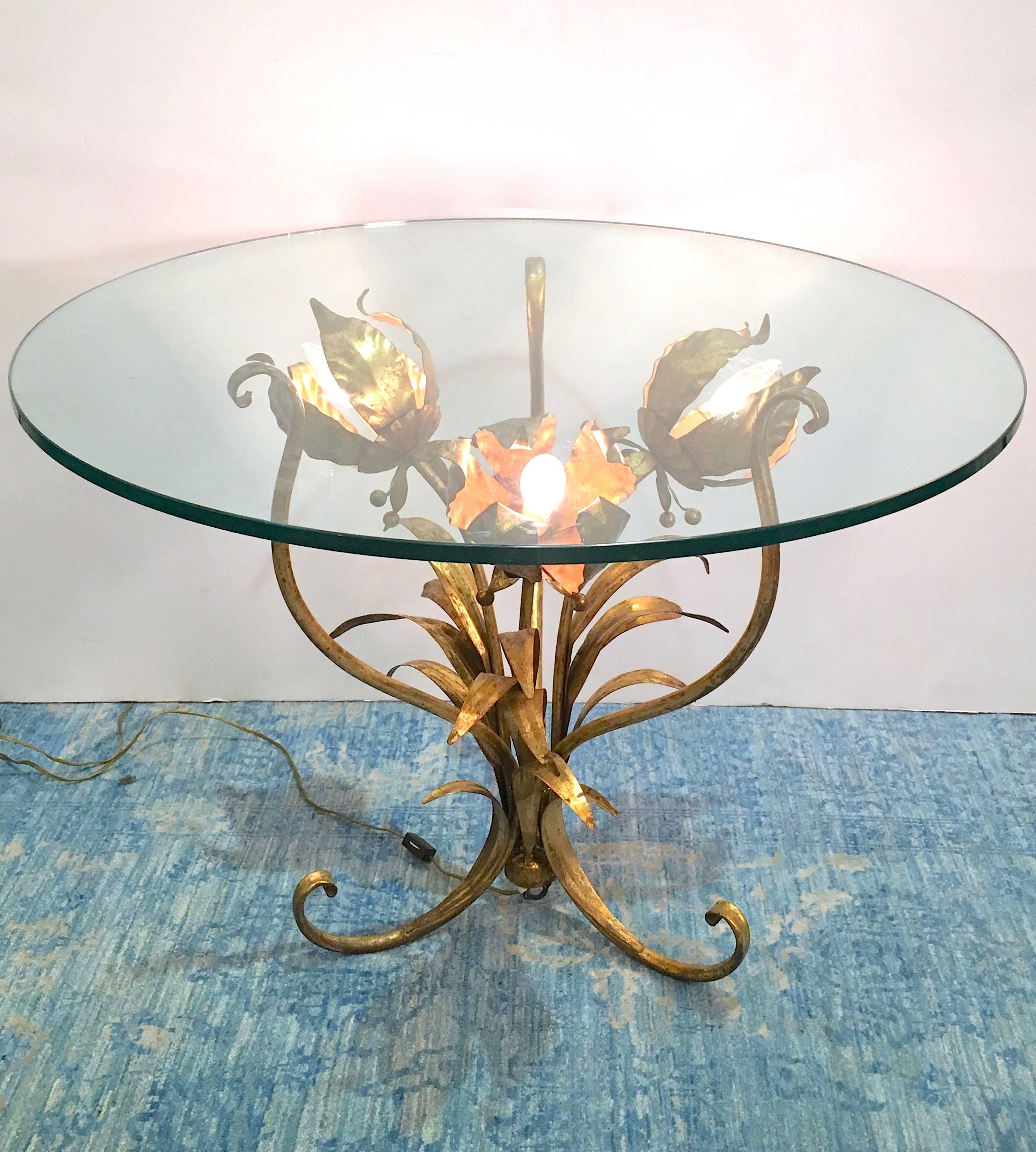 Hollywood Regency Italian Illuminated Gilt Tole Side Table