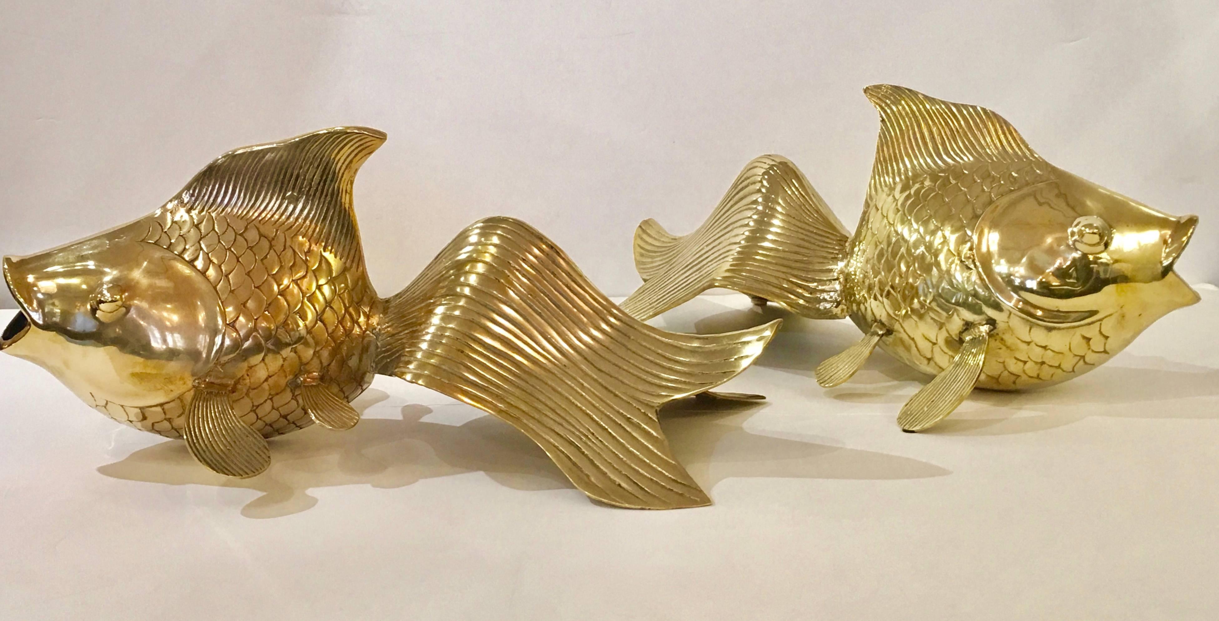 Hollywood Regency Pair of Monumental Koi Fish in Brass by Rosenthal
