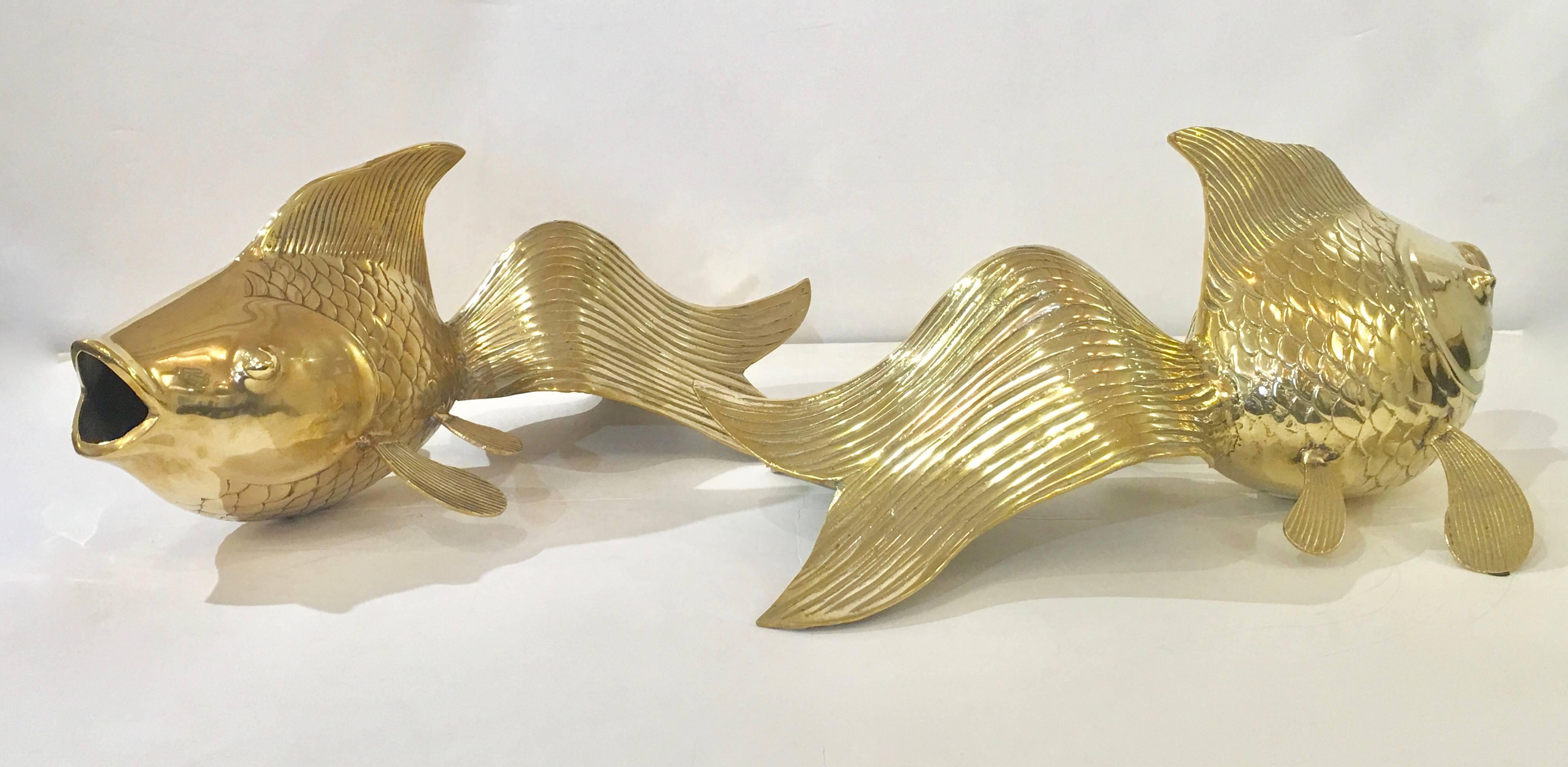 Korean Pair of Monumental Koi Fish in Brass by Rosenthal