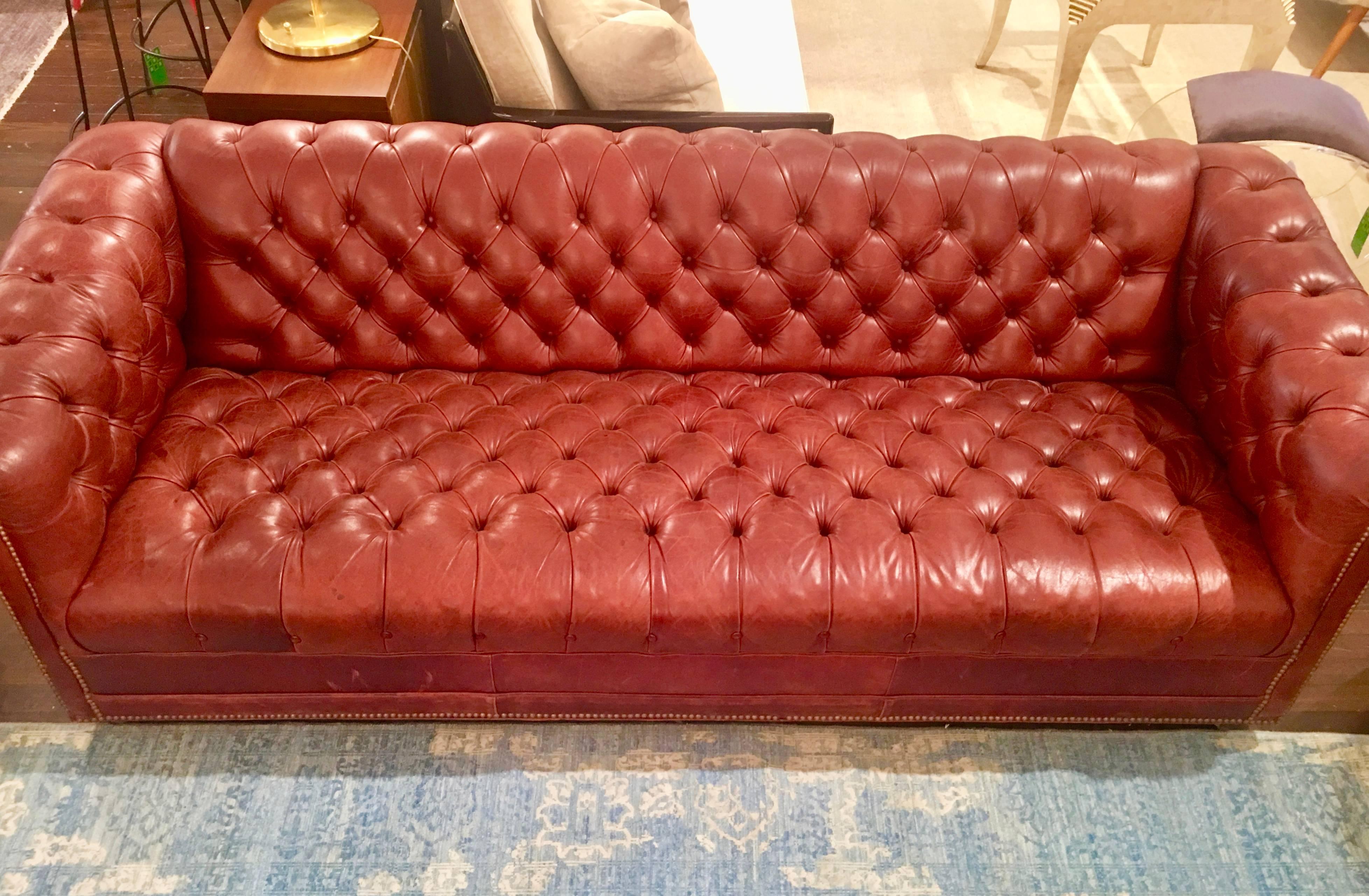 Hollywood Regency Vintage Chesterfield Leather Sofa