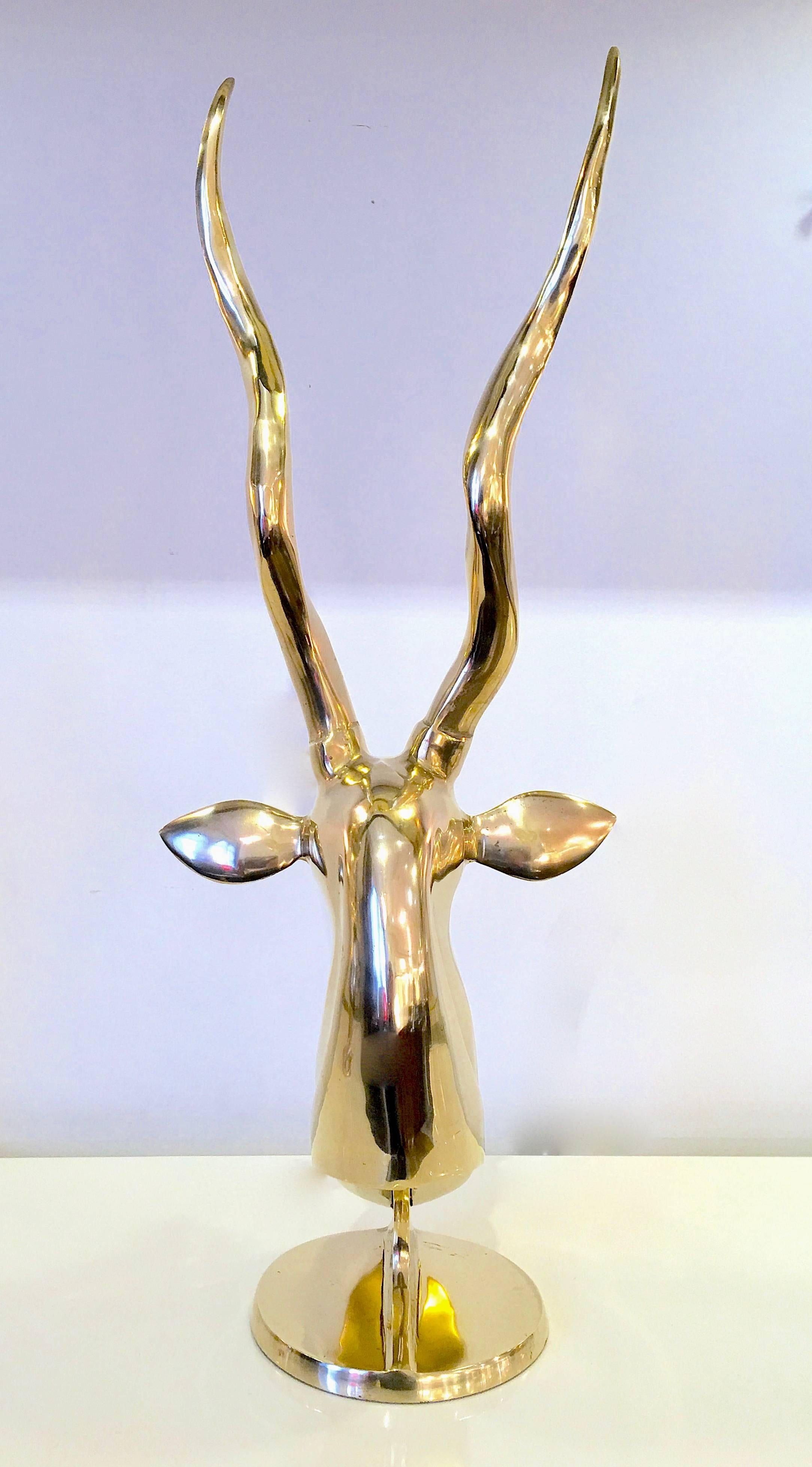 Polished Grand Pair of Brass Gazelles by Dolbi Cashier For Sale