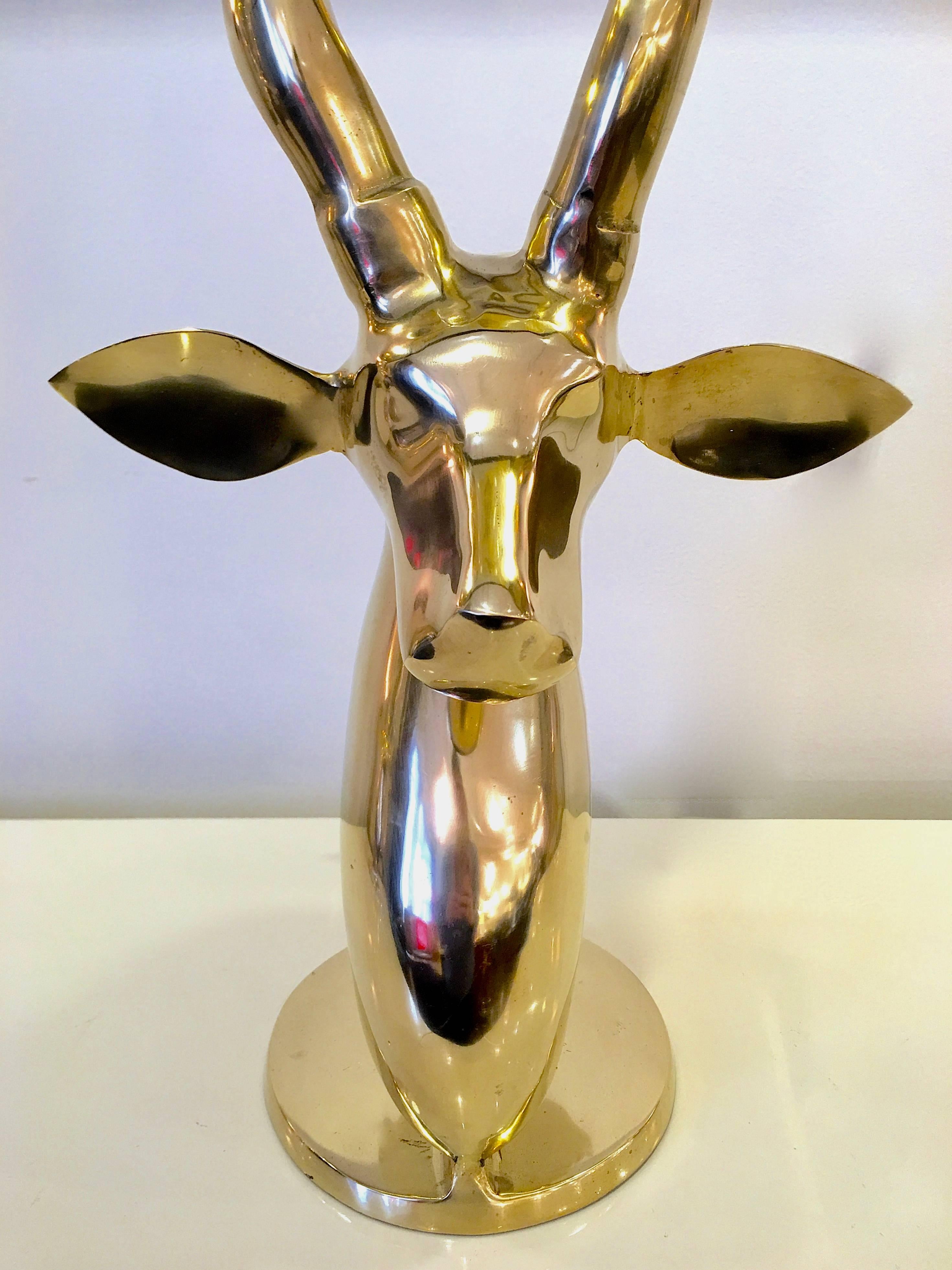 Grand Pair of Brass Gazelles by Dolbi Cashier In Good Condition For Sale In New York, NY