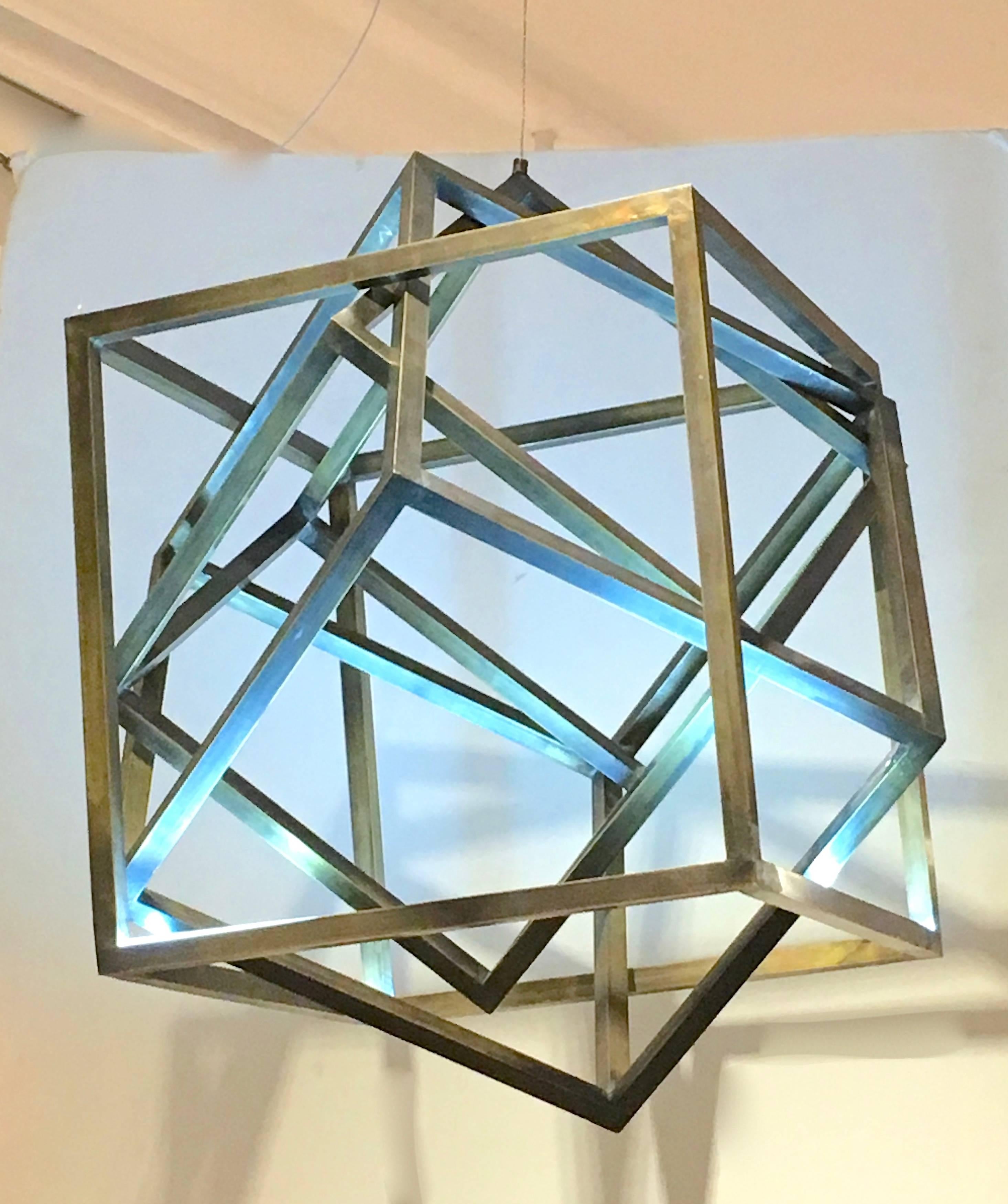 Cubic Suspension Pendant Chandelier In Good Condition For Sale In New York, NY