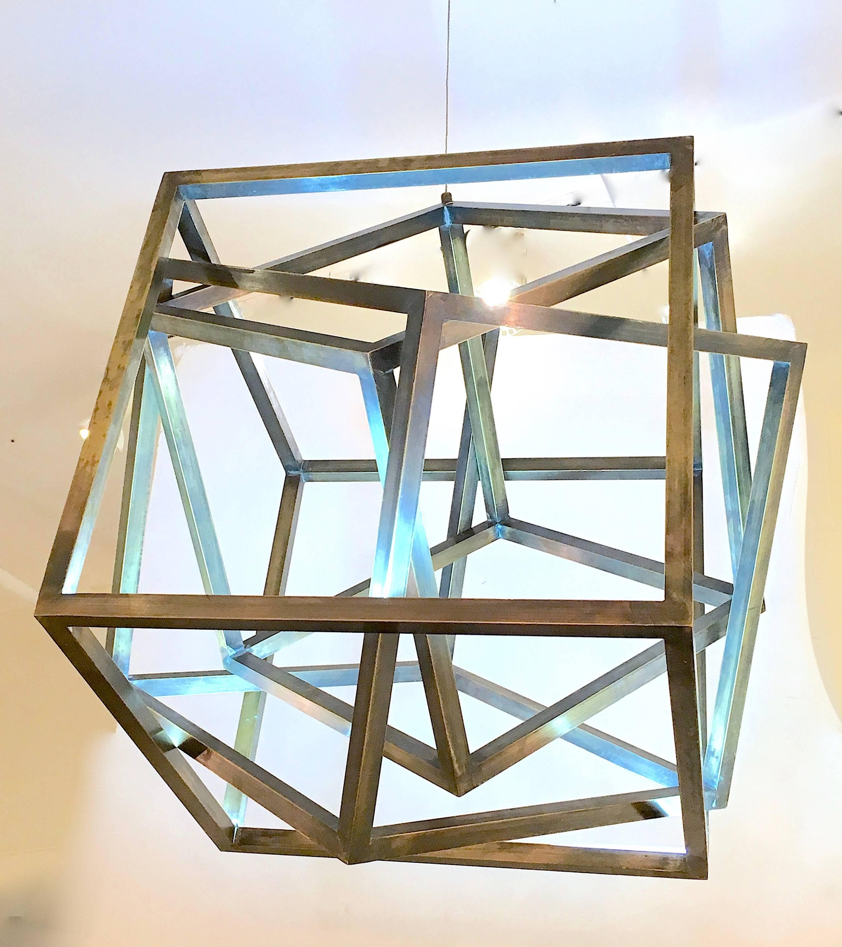 Mid-Century Modern Cubic Suspension Pendant Chandelier For Sale