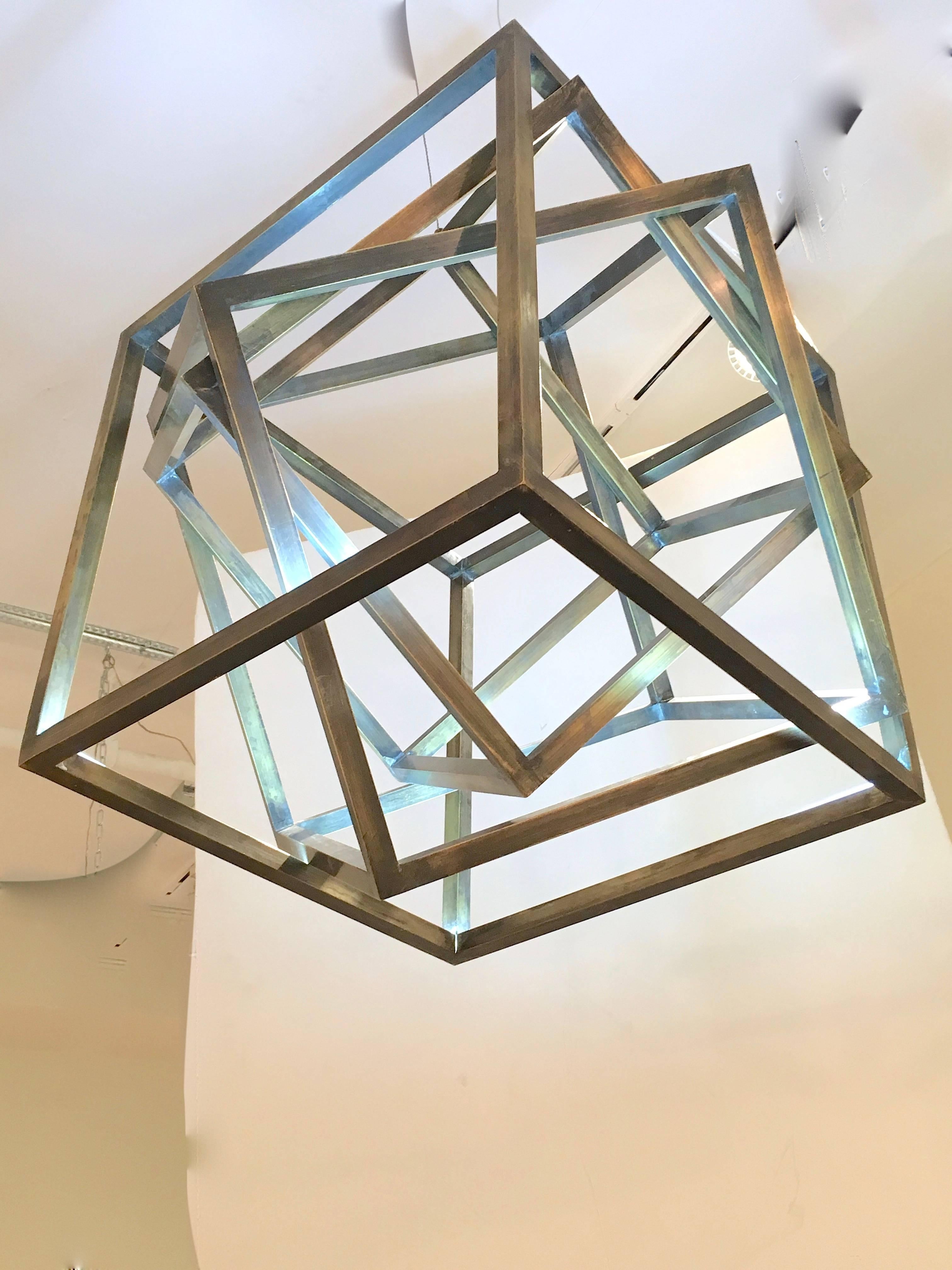 Italian Cubic Suspension Pendant Chandelier For Sale