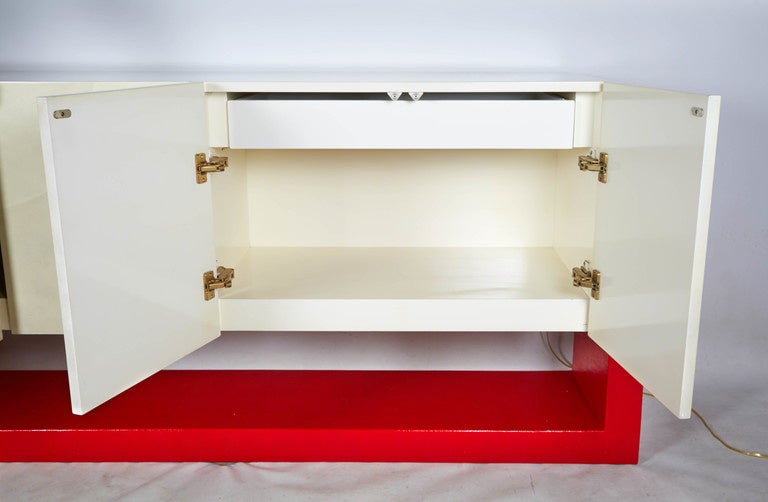 Mid-Century Modern Faux Parchment Floating Illuminated Credenza in the Manner of Karl Springer