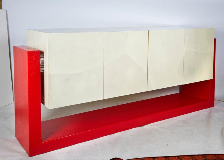 20th Century Faux Parchment Floating Illuminated Credenza in the Manner of Karl Springer