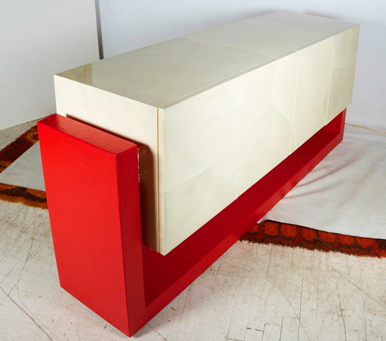 Faux Parchment Floating Illuminated Credenza in the Manner of Karl Springer 3