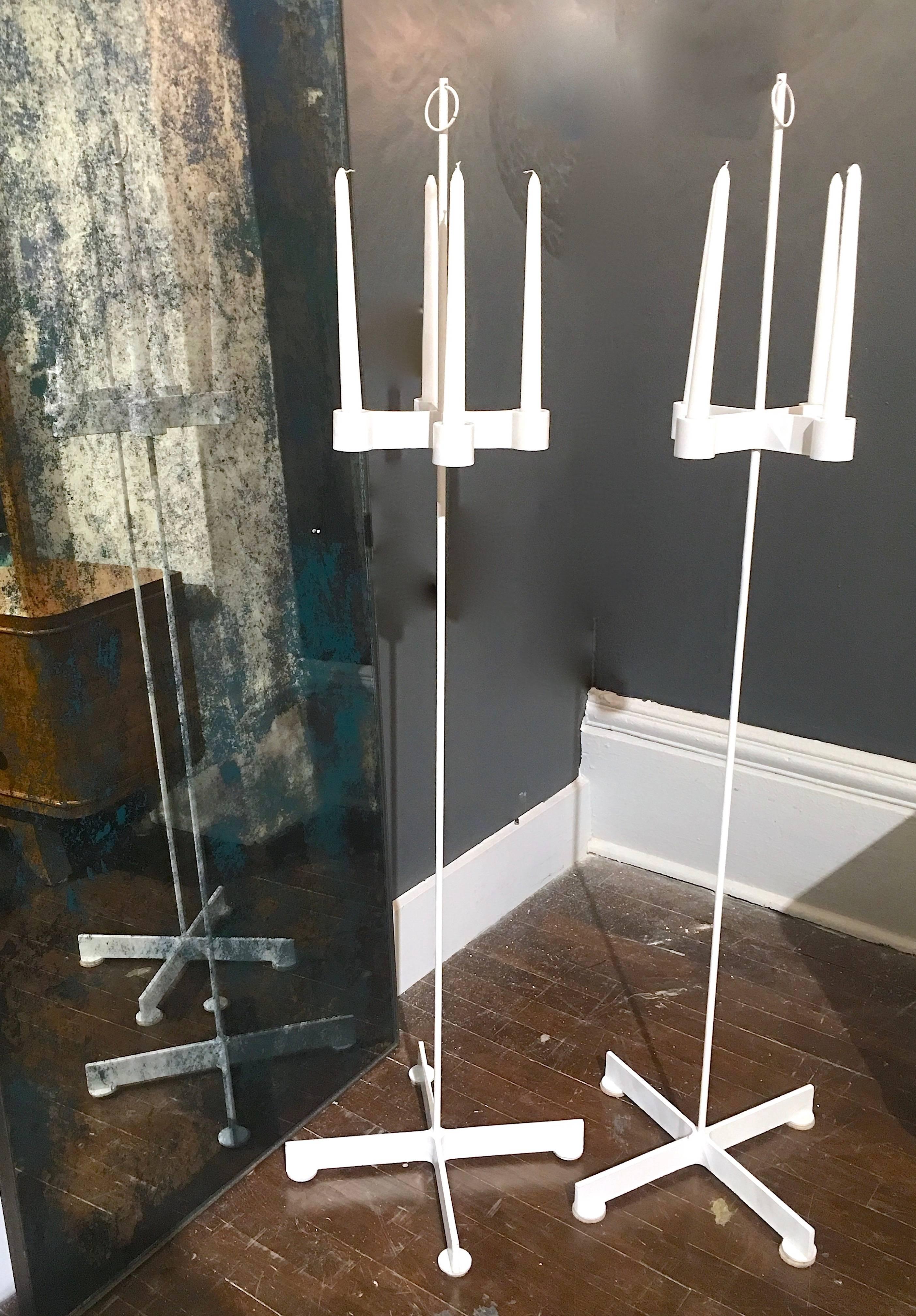 Steel Modernist Pair of Floor Candle Holders  For Sale