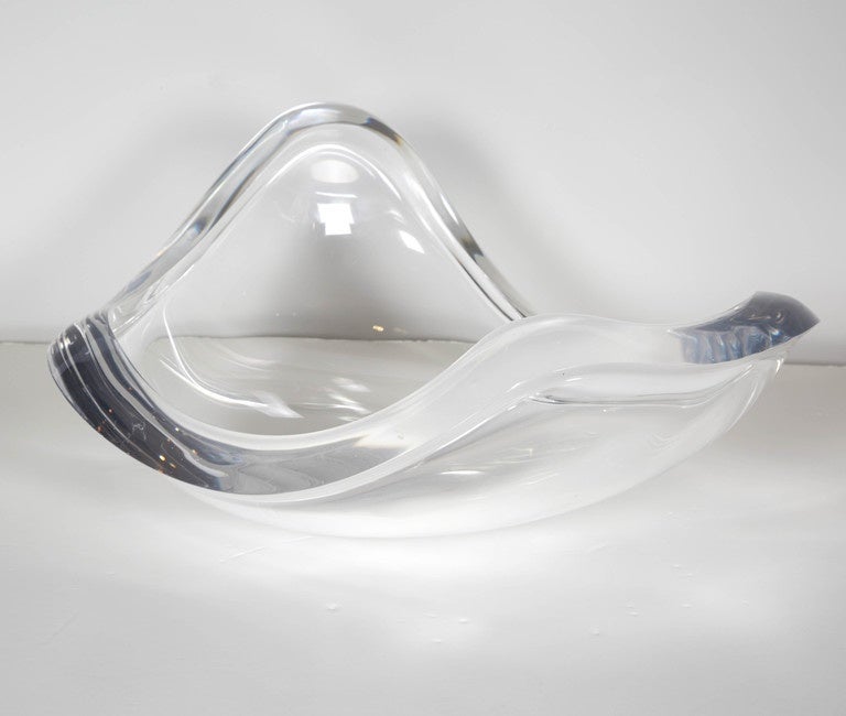 Striking large lucite bowl by Ritts co. This design is part of their Astrolite series and is designed in a particularly thick lucite. Sparkly and showy! Please contact for location.