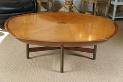 Walnut Top Coffee Table with Stretcher Base
