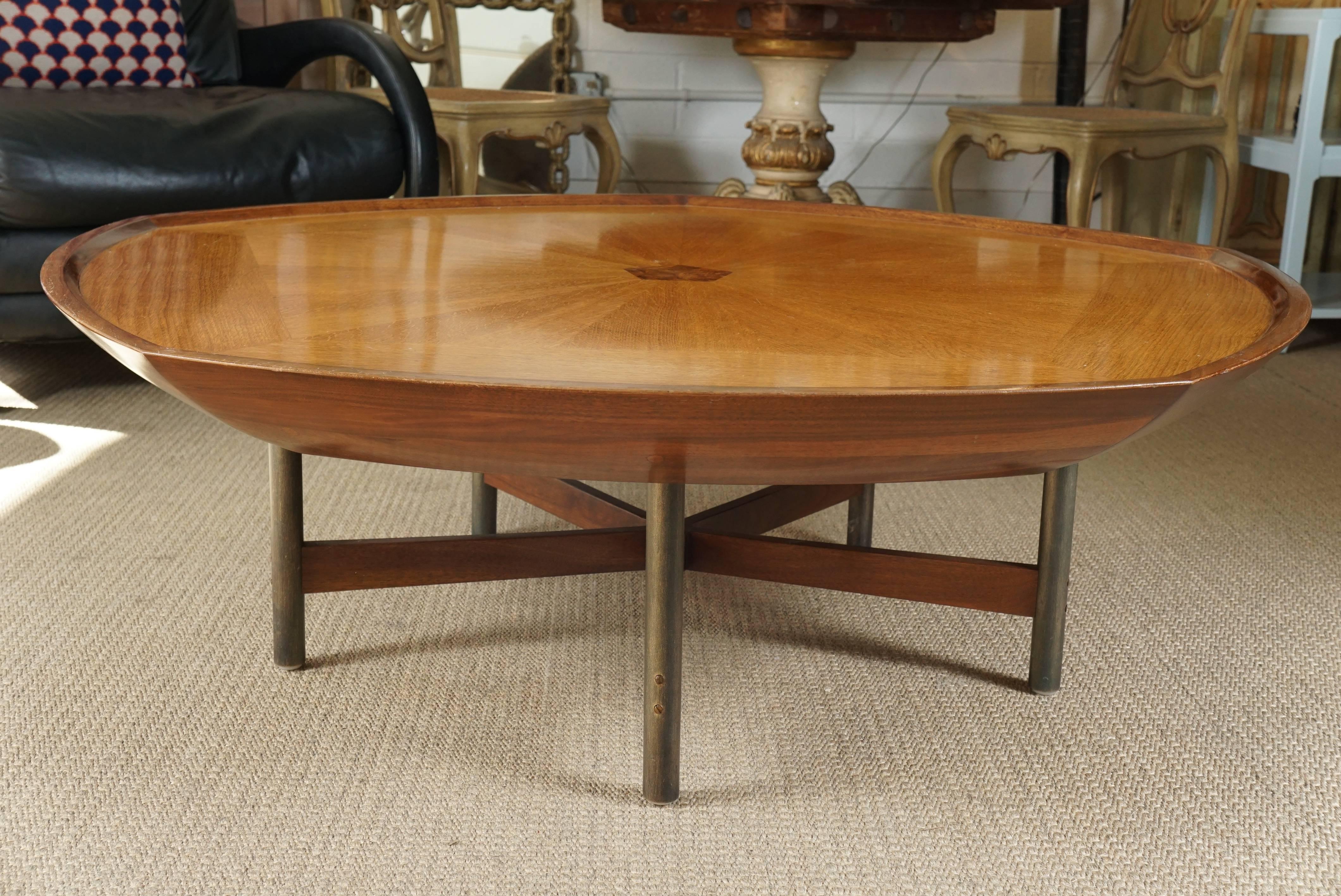 American Walnut Top Coffee Table with Stretcher Base