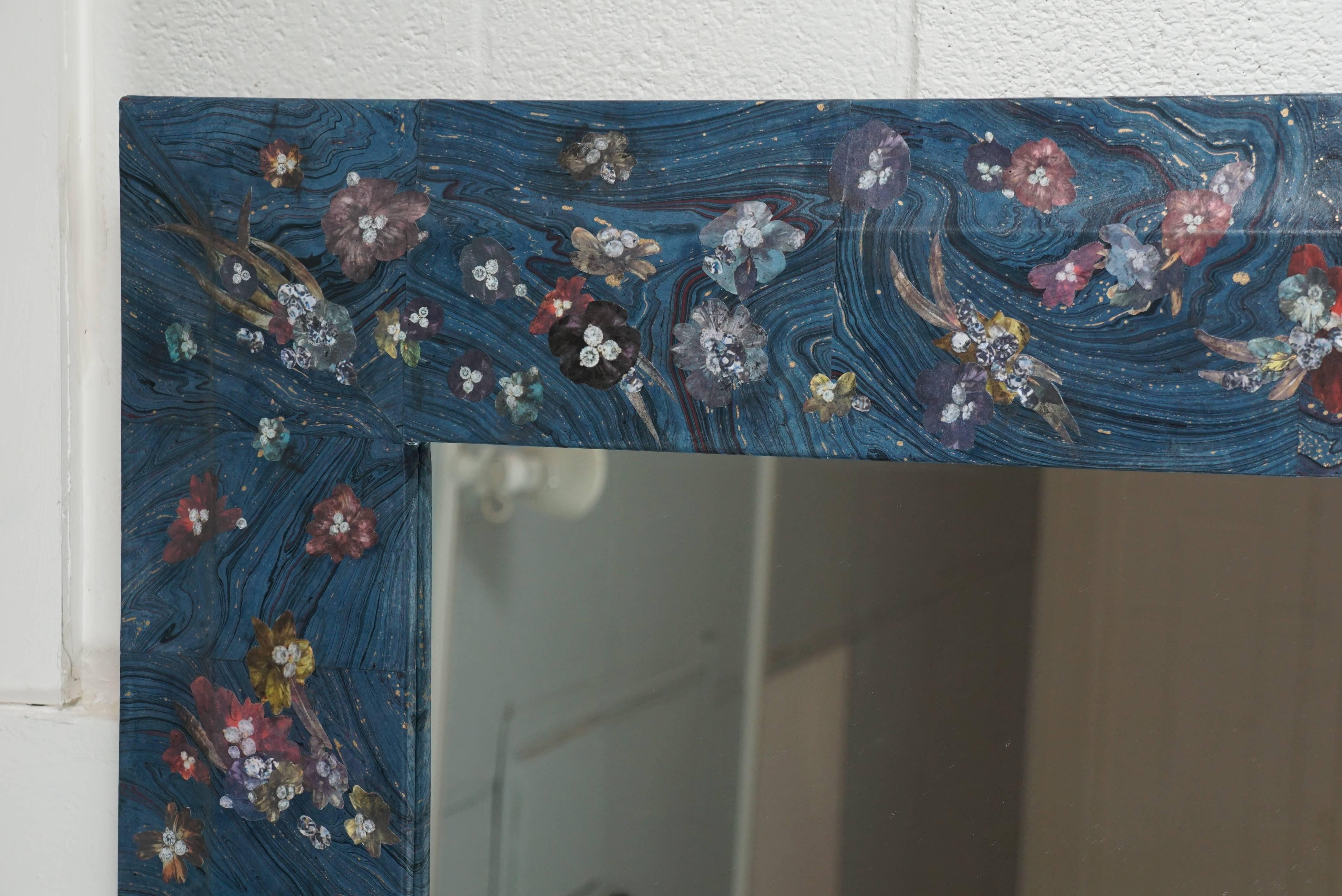 Découpage Full Length Decoupage Mirror in Blue For Sale