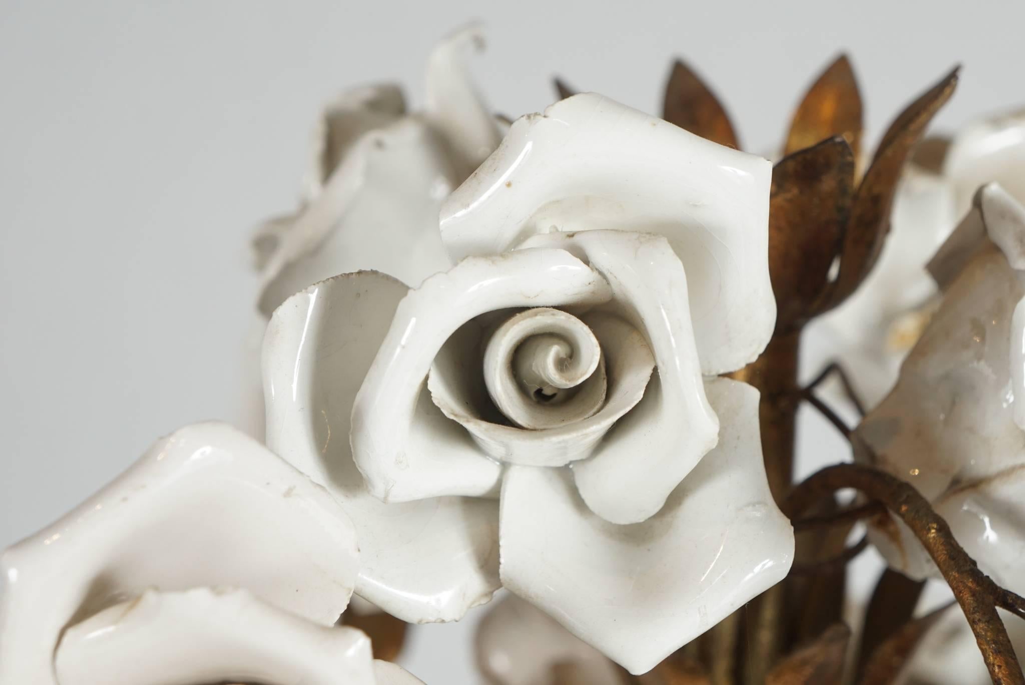 Pair of Porcelain Floral Bouquet Sculptures 4