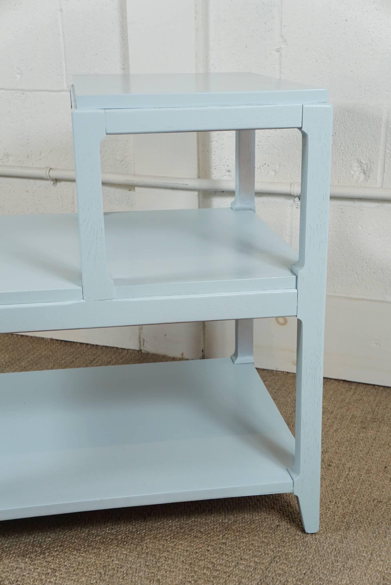 Pair of Stepped Side Tables in Light Blue In Excellent Condition For Sale In Hudson, NY