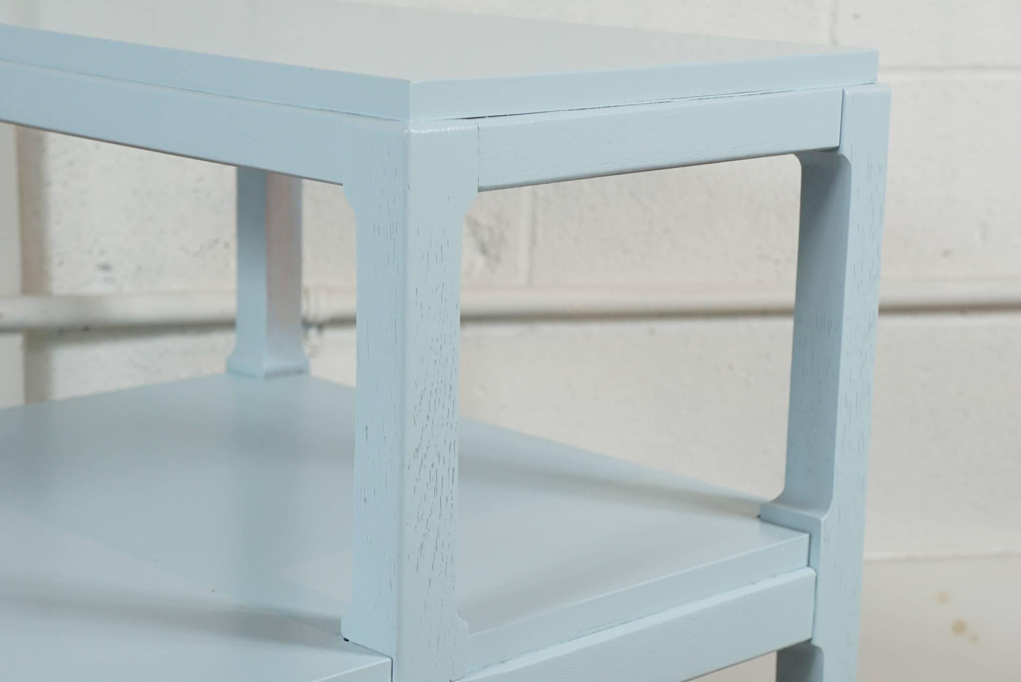 Mid-20th Century Pair of Stepped Side Tables in Light Blue For Sale