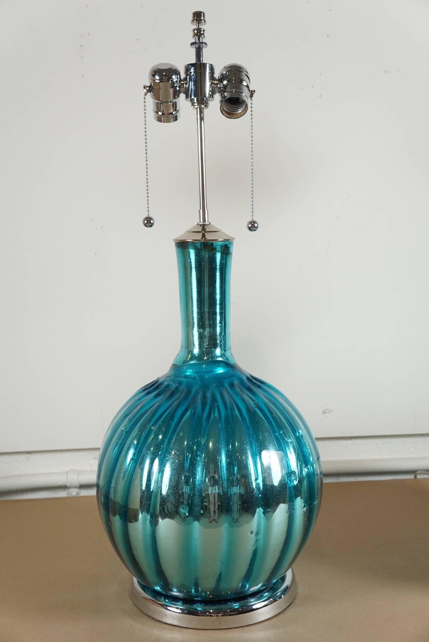 Mexican Pair of Mercury Lamps in Aqua Blue