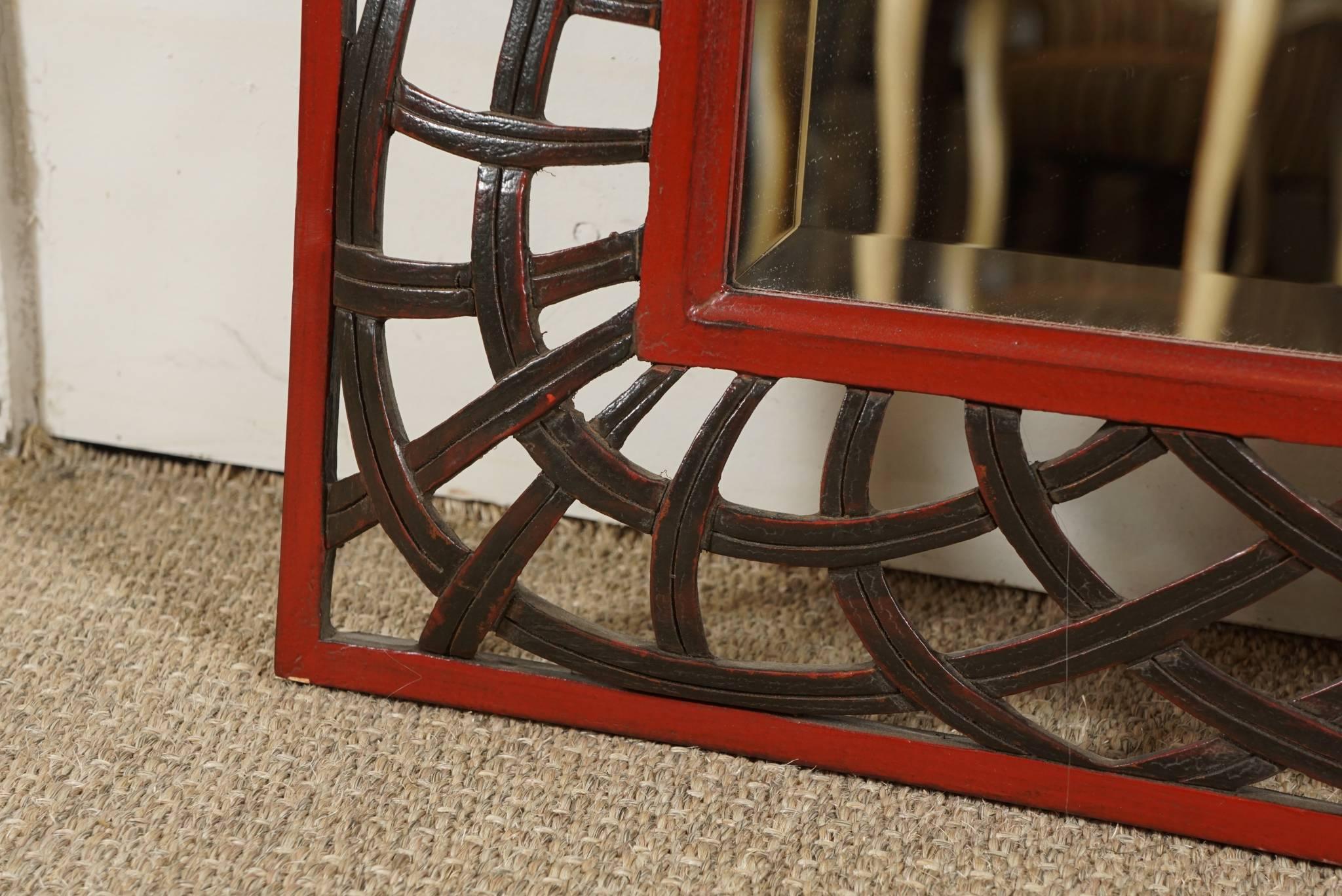 Resin Hollywood Regency Mirror with Lattice Border