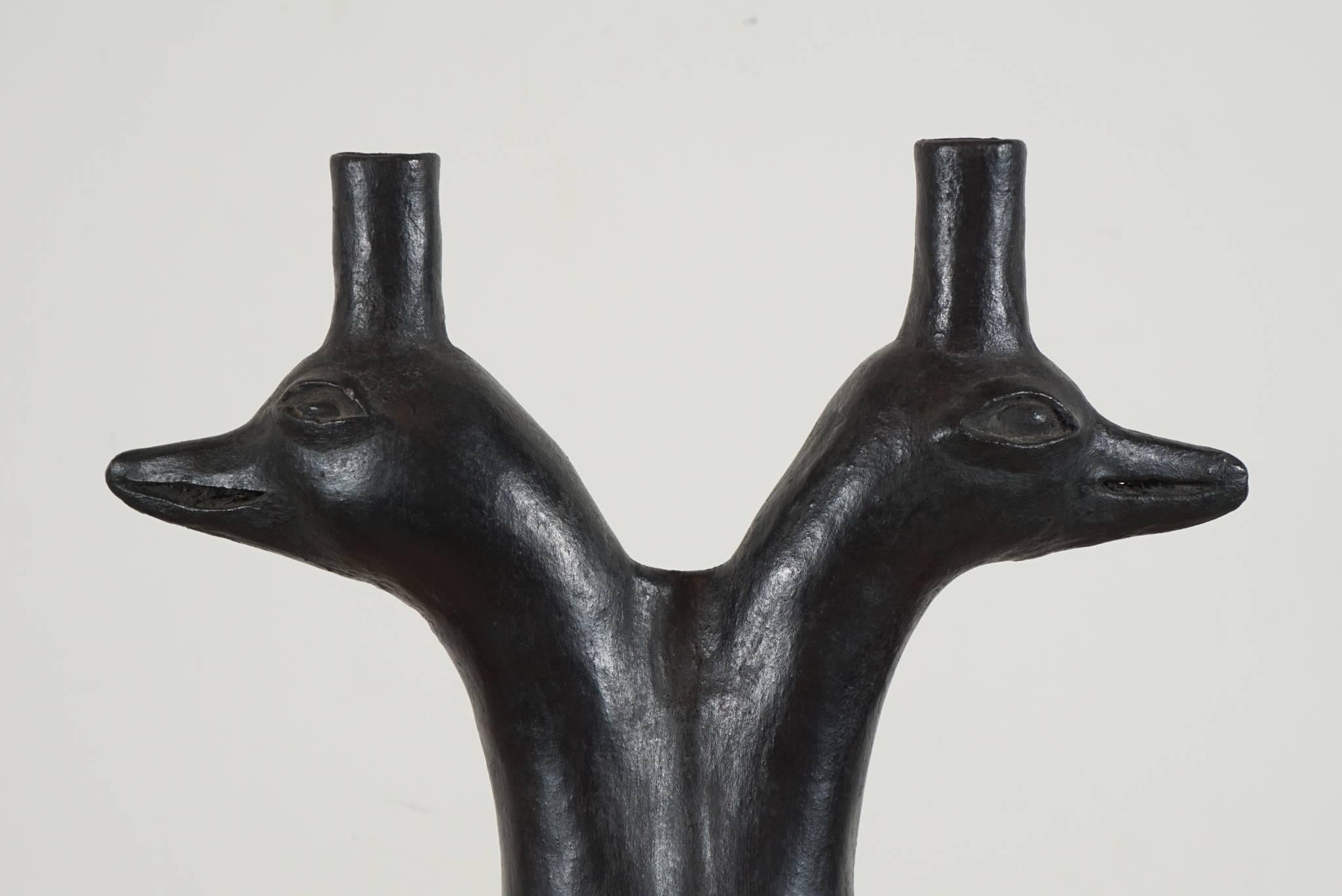 Mexican Double Goose Head Vessel Candlestick Holder