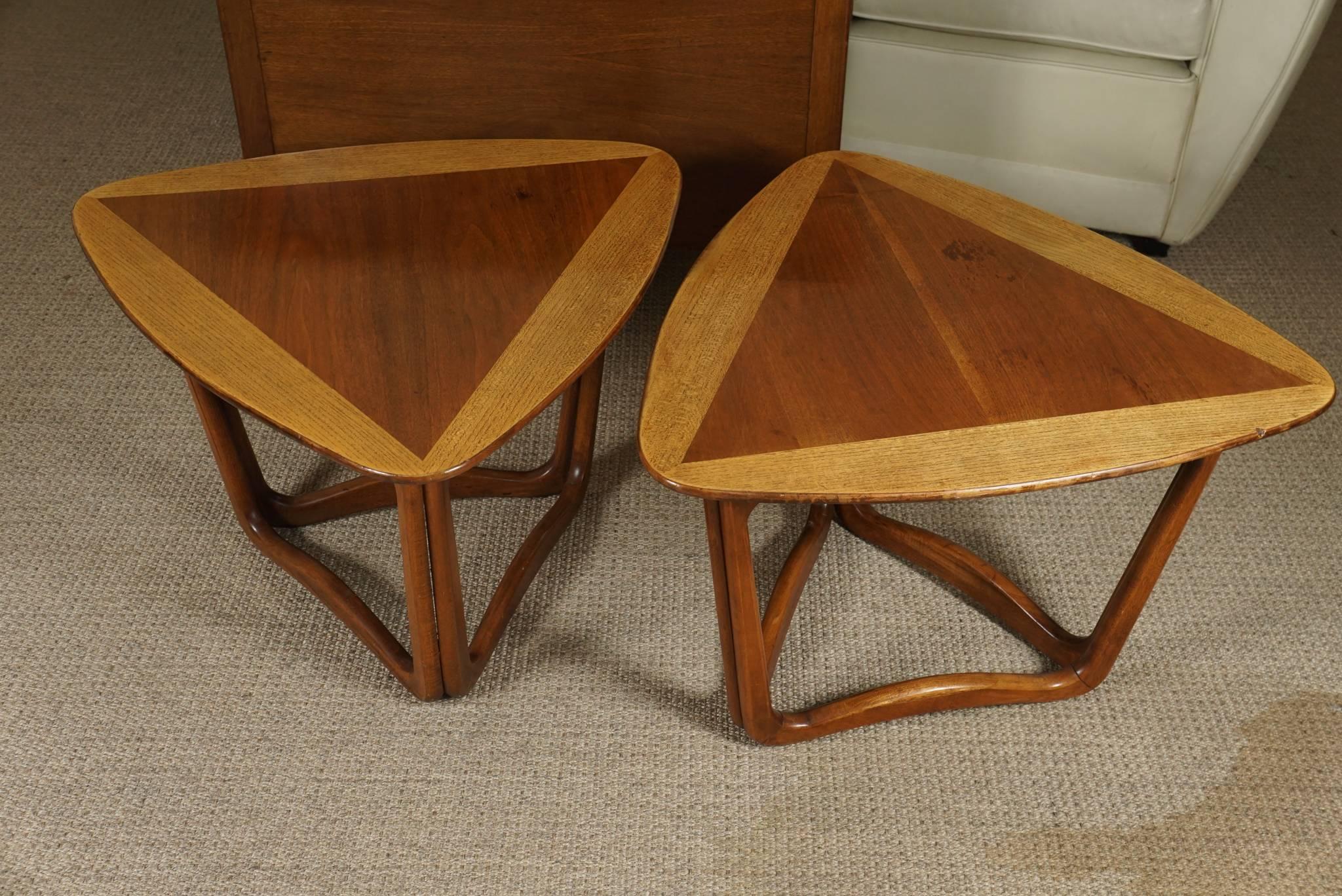 American Pair of Triangular Wood End Tables For Sale