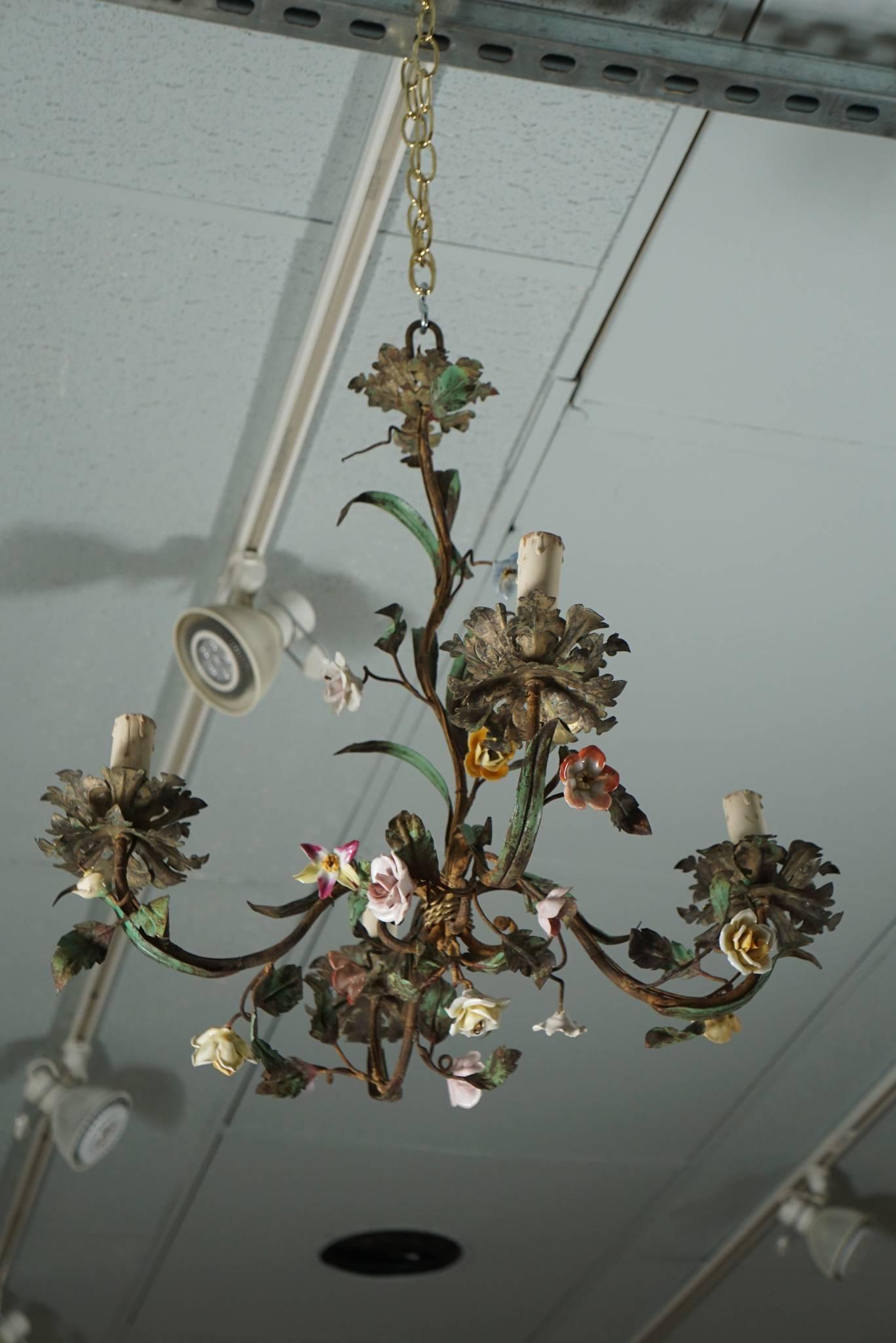 French Tole Flower Bouquet Chandeliers For Sale