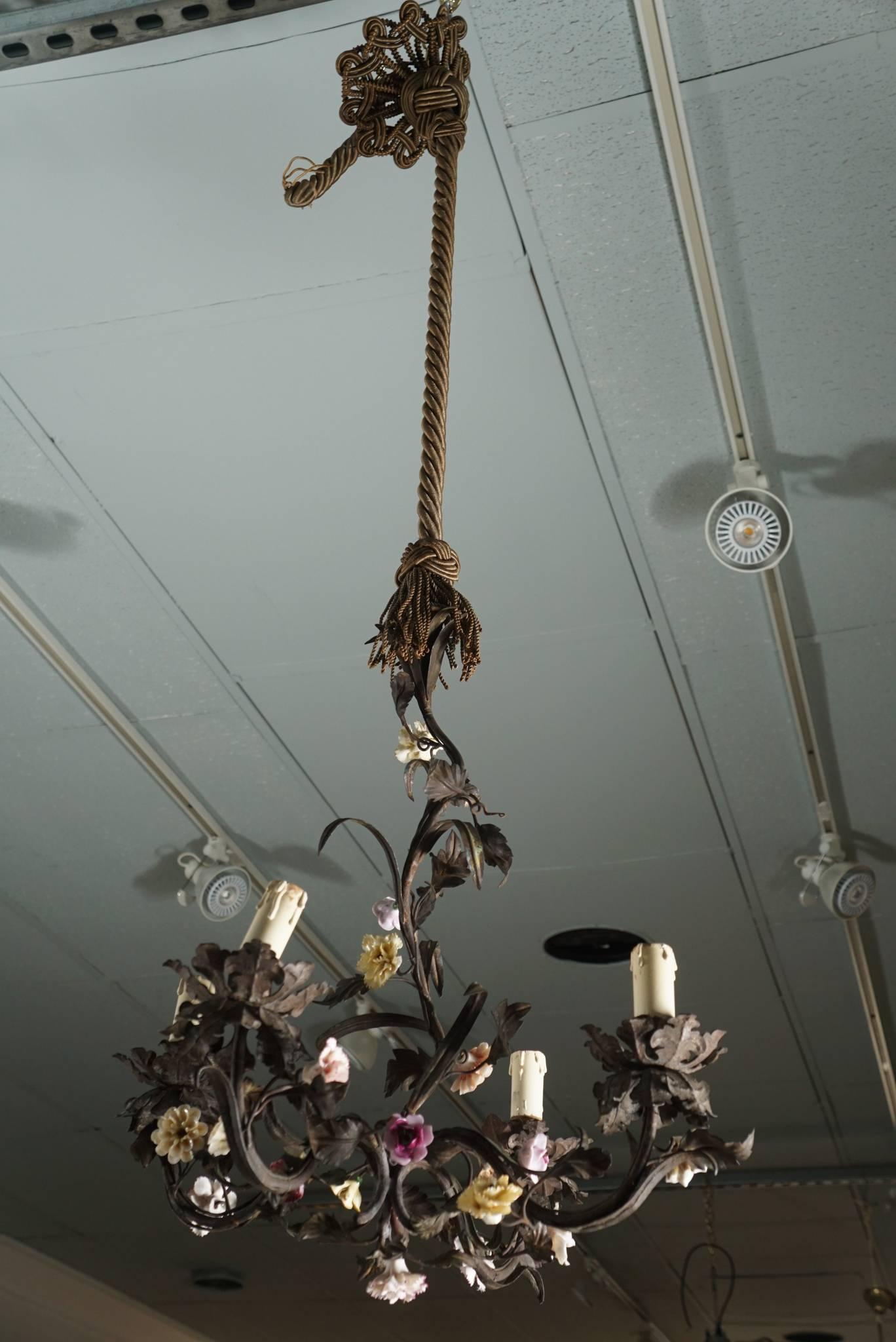 Mid-20th Century Tole Flower Bouquet Chandeliers For Sale