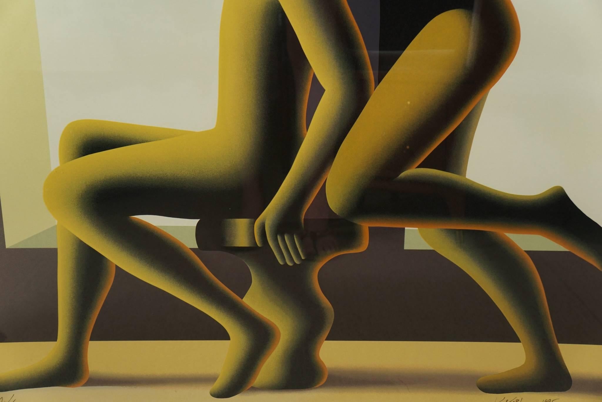 Mark Kostabi Golden Kiss Screen Print In Excellent Condition For Sale In Hudson, NY