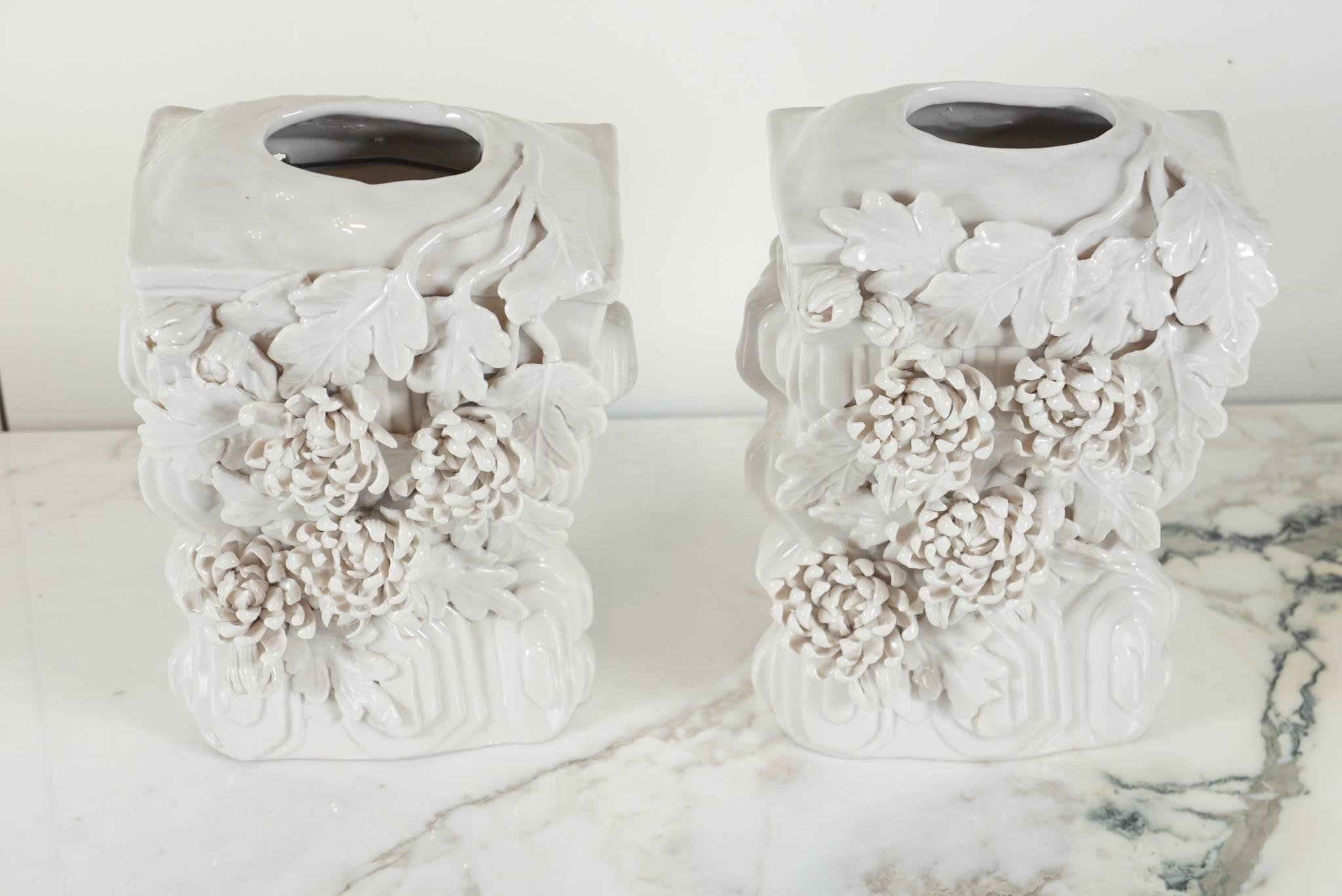 Unknown Pair of Blanc de Chine Vase Wall Brackets with Flower Motif For Sale