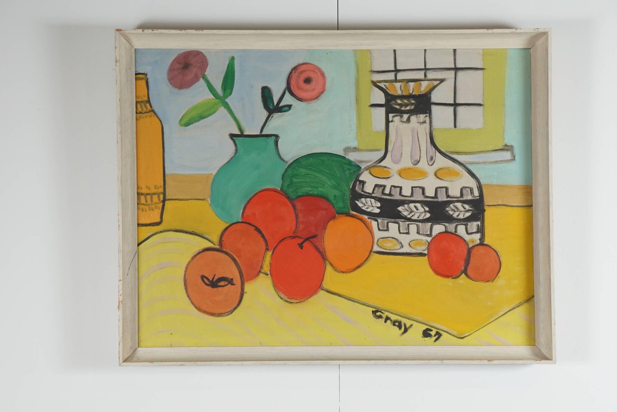 American Brightly Colored Still Life Painting with Oranges For Sale