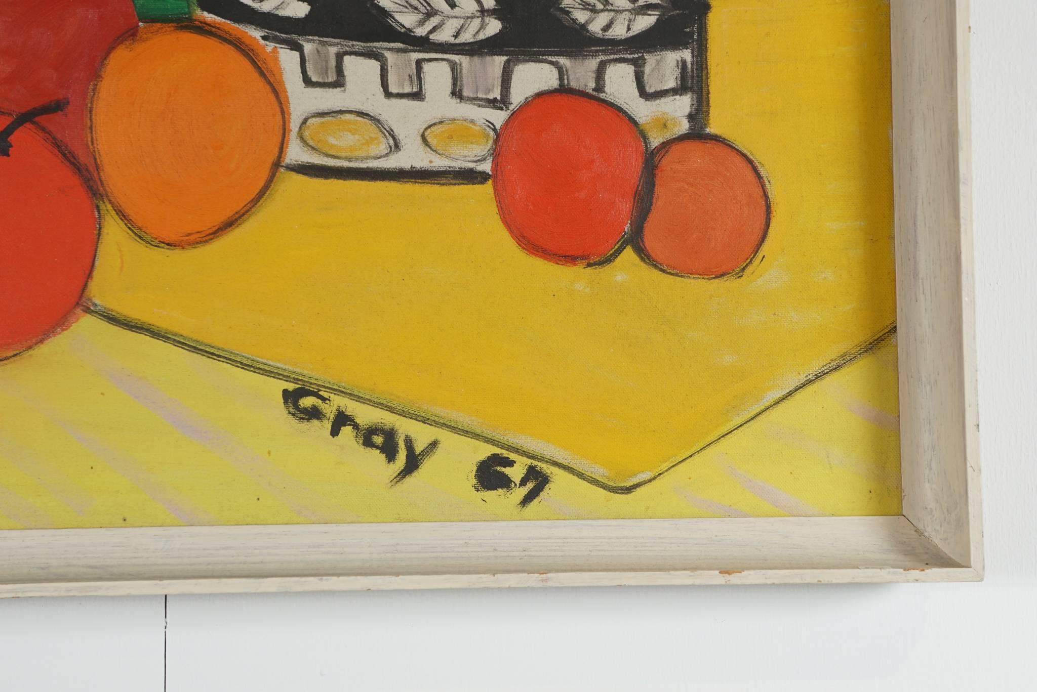 Mid-20th Century Brightly Colored Still Life Painting with Oranges For Sale