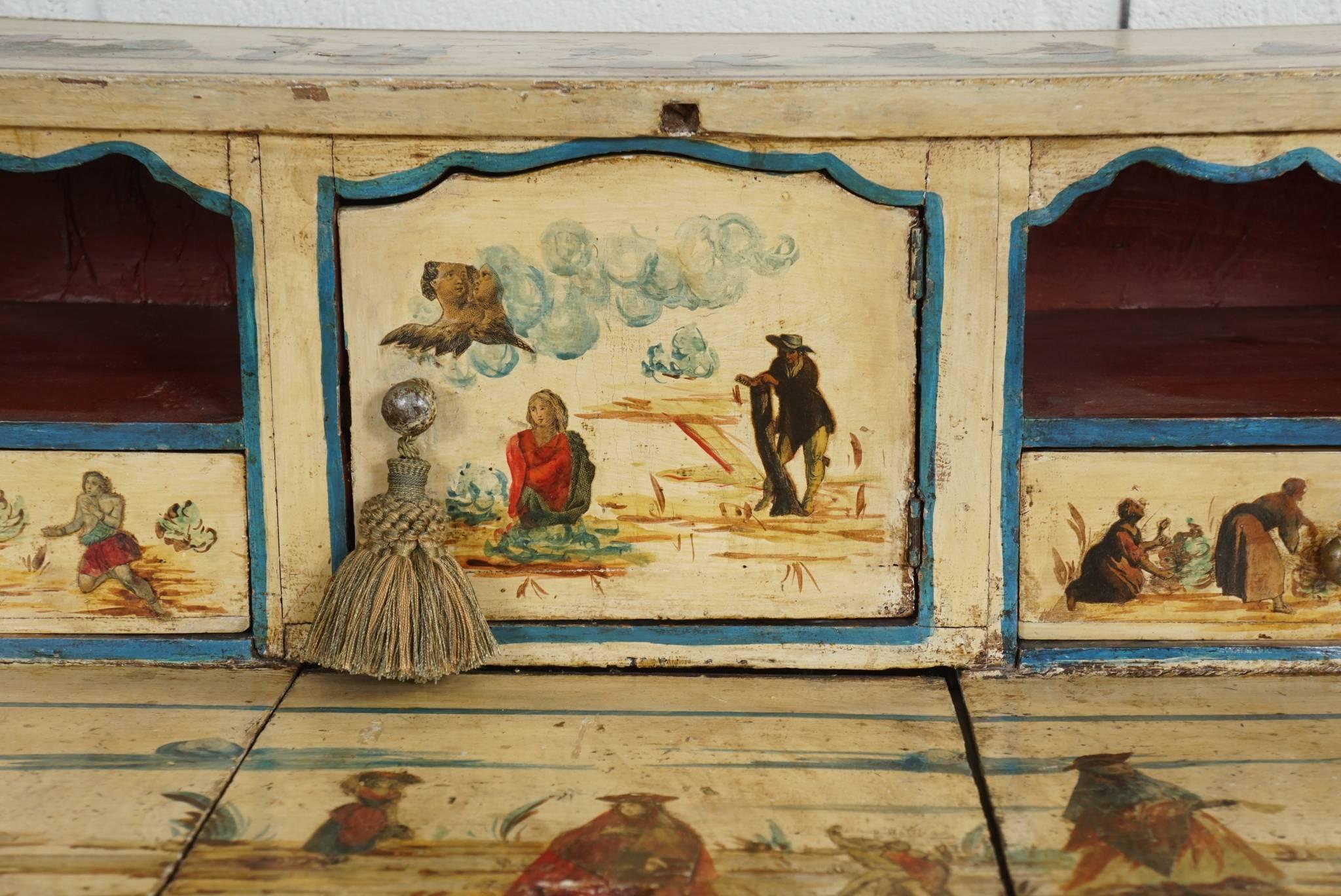 Early 20th Century Italian Painted Desk with Decoupage Figures For Sale