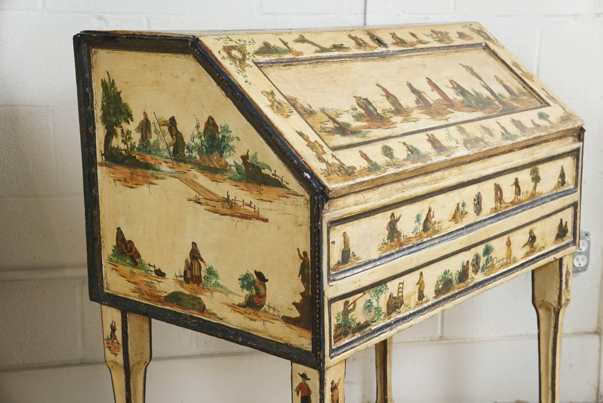Italian Painted Desk with Decoupage Figures For Sale 1